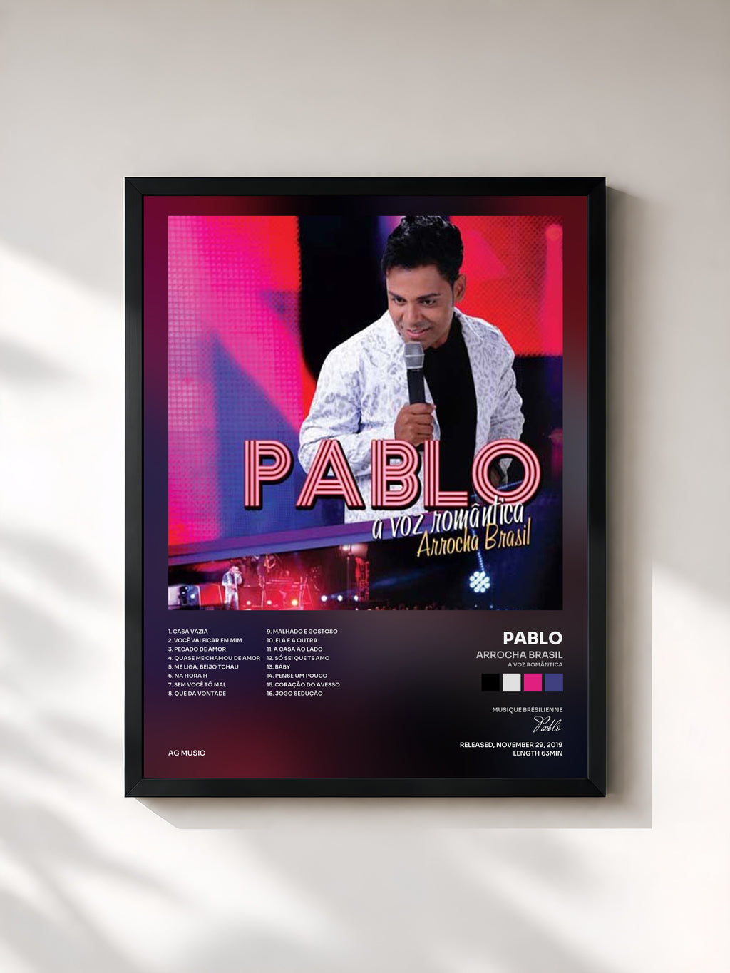 #noir Tableau de l'album Arrocha Brasil (A Voz Romântica) de Pablo, cadre noir, imprimé et encadré en France