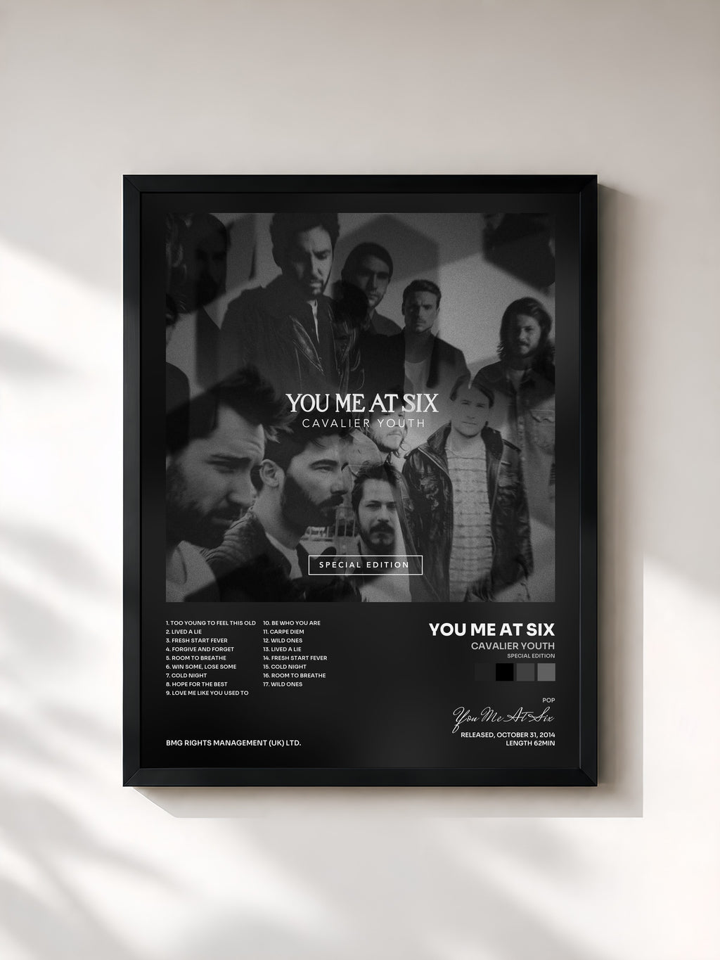 #noir Tableau de l'album Cavalier Youth (Special Edition) de You Me At Six, cadre noir, imprimé et encadré en France