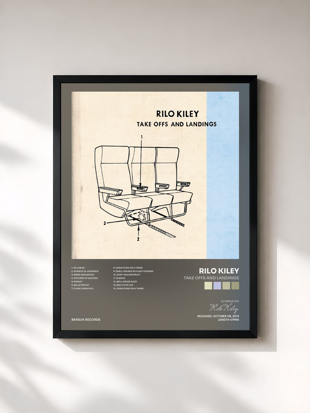 #noir Tableau de l'album Take Offs And Landings de Rilo Kiley, cadre noir, imprimé et encadré en France