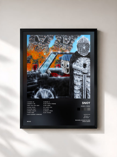 #noir Tableau de l'album HIGH + RISK de $Not, cadre noir, imprimé et encadré en France