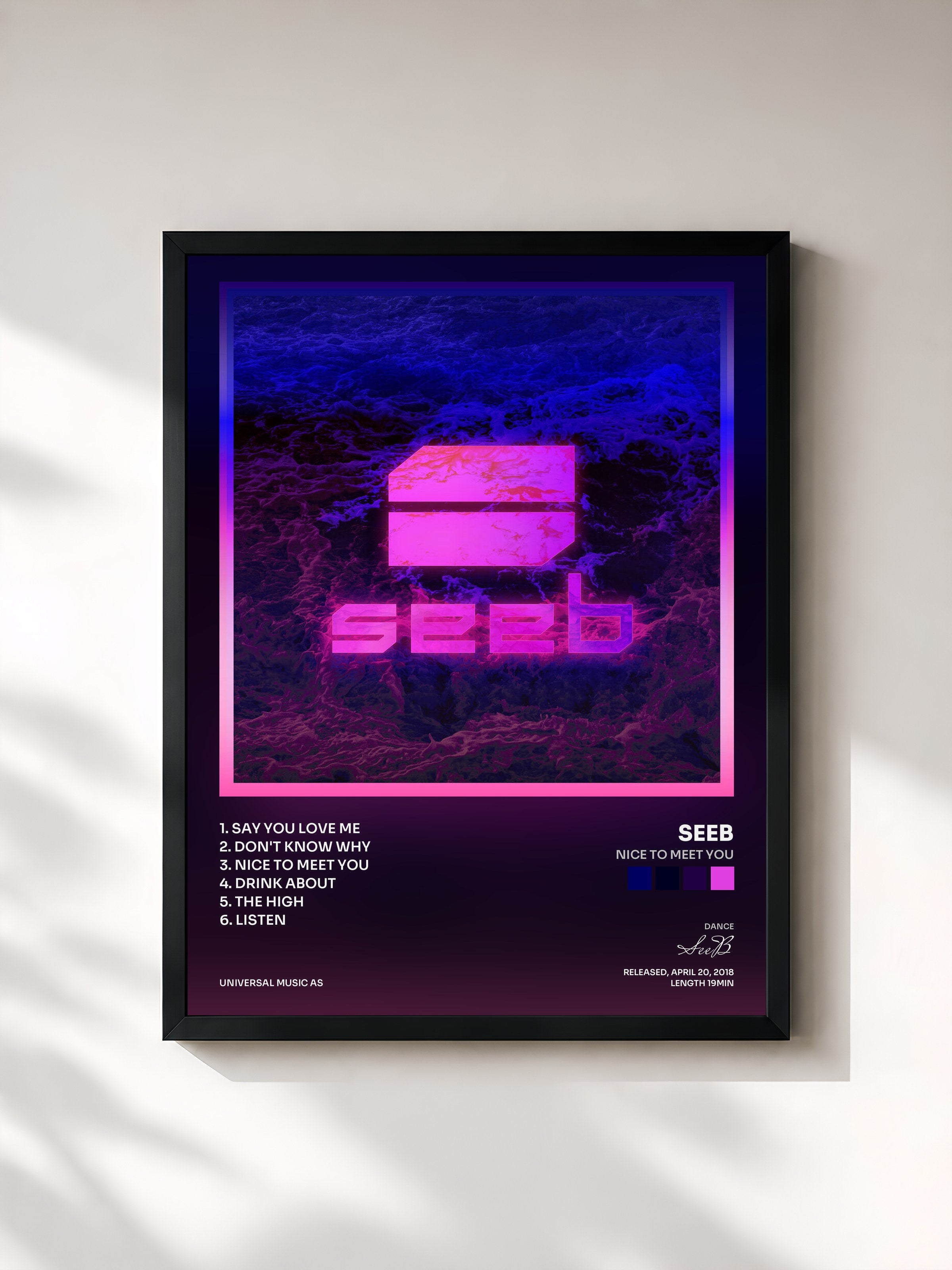 #noir Tableau de l'album Nice To Meet You de SeeB, cadre noir, imprimé et encadré en France
