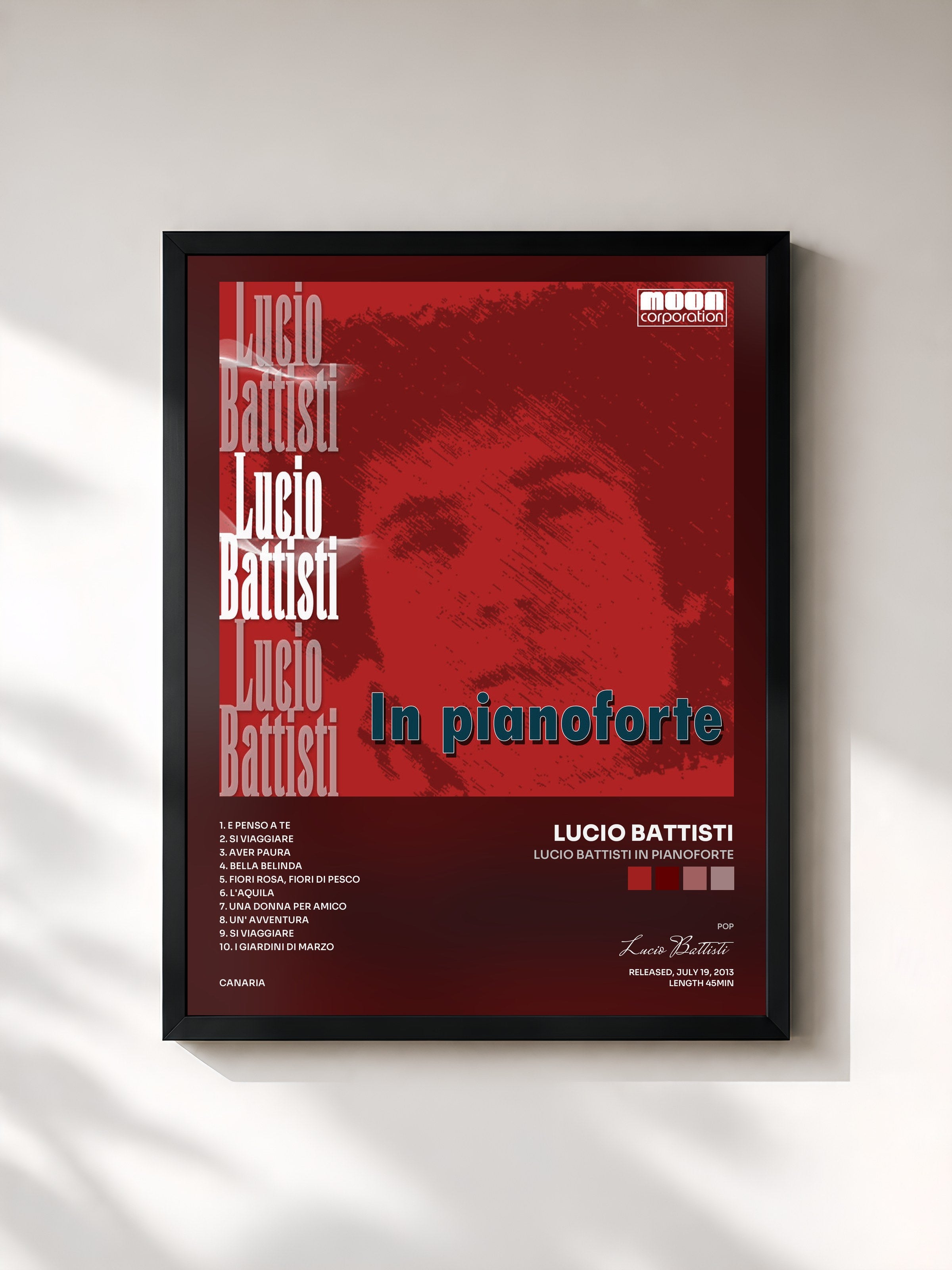 #noir Tableau de l'album Lucio Battisti in pianoforte de Lucio Battisti, cadre noir, imprimé et encadré en France