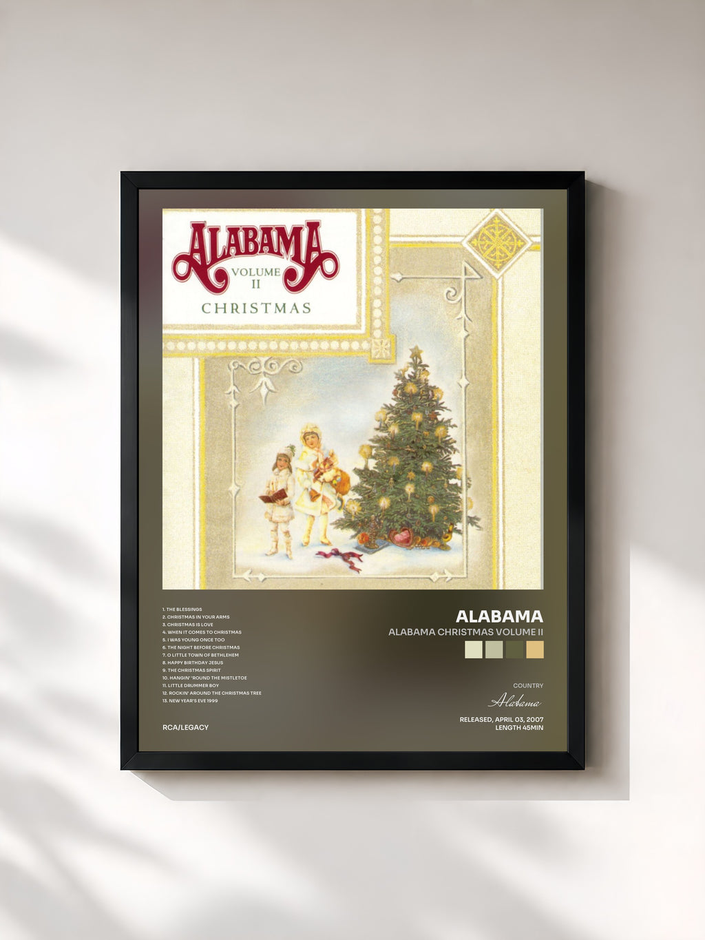 #noir Tableau de l'album Alabama Christmas Volume II de Alabama, cadre noir, imprimé et encadré en France