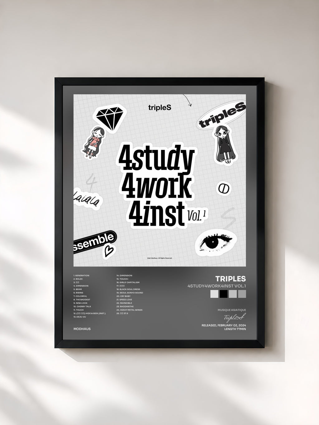 #noir Tableau de l'album 4study4work4inst Vol.1 de tripleS, cadre noir, imprimé et encadré en France
