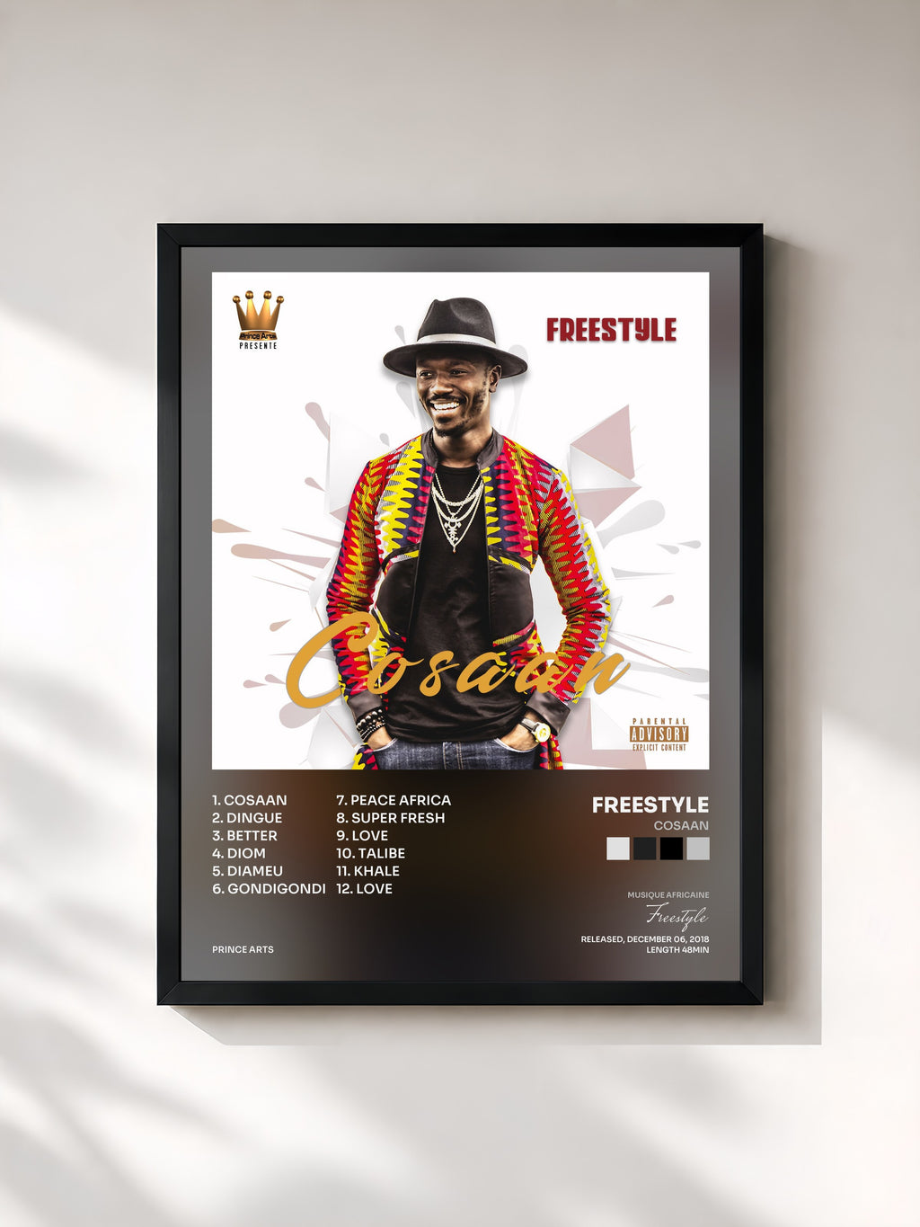 #noir Tableau de l'album Cosaan de Freestyle, cadre noir, imprimé et encadré en France