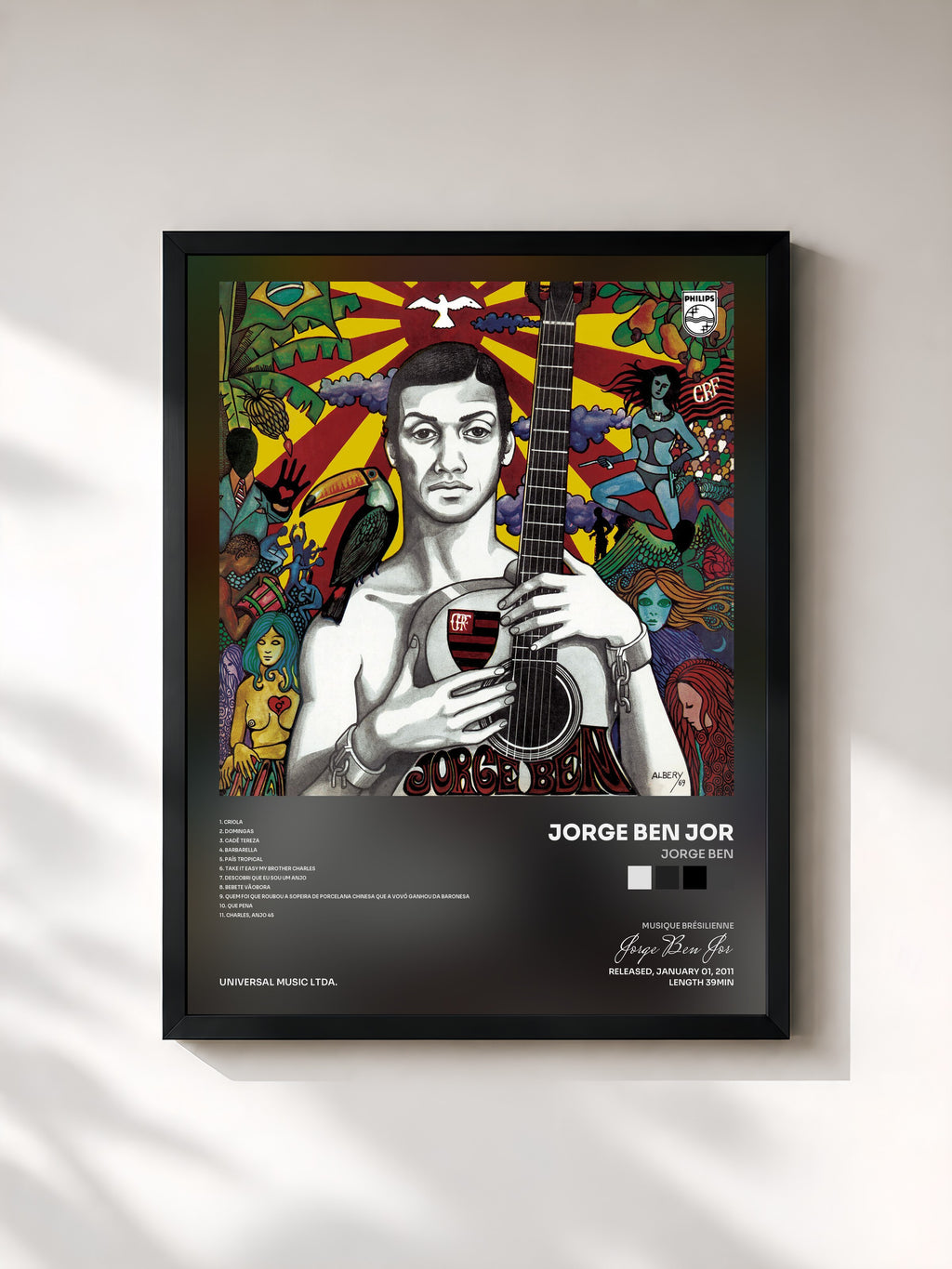 #noir Tableau de l'album Jorge Ben de Jorge Ben Jor, cadre noir, imprimé et encadré en France