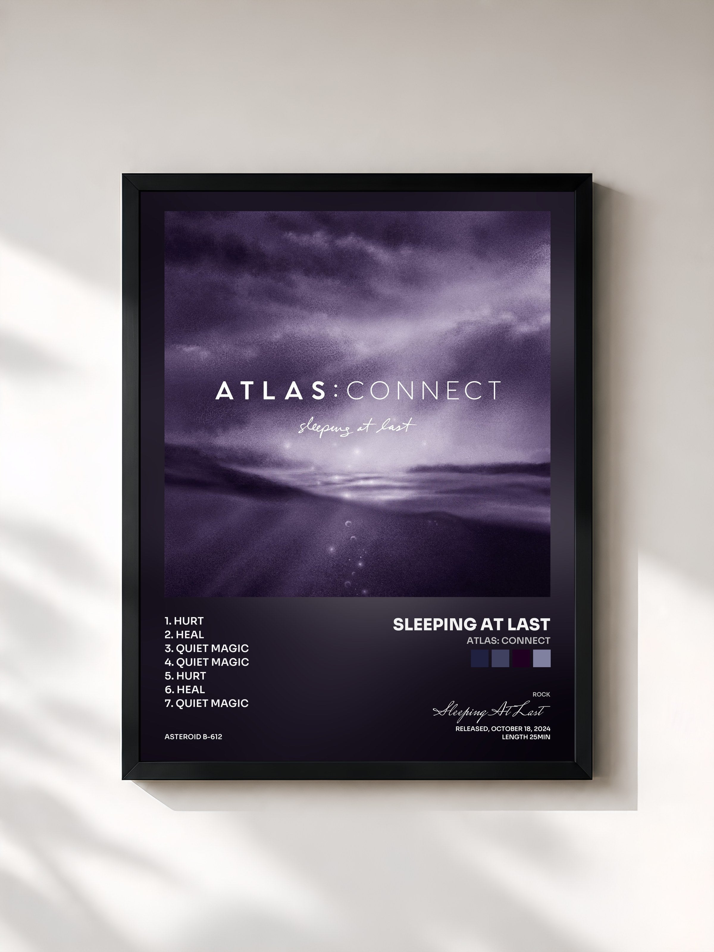 #noir Tableau de l'album Atlas: Connect de Sleeping At Last, cadre noir, imprimé et encadré en France