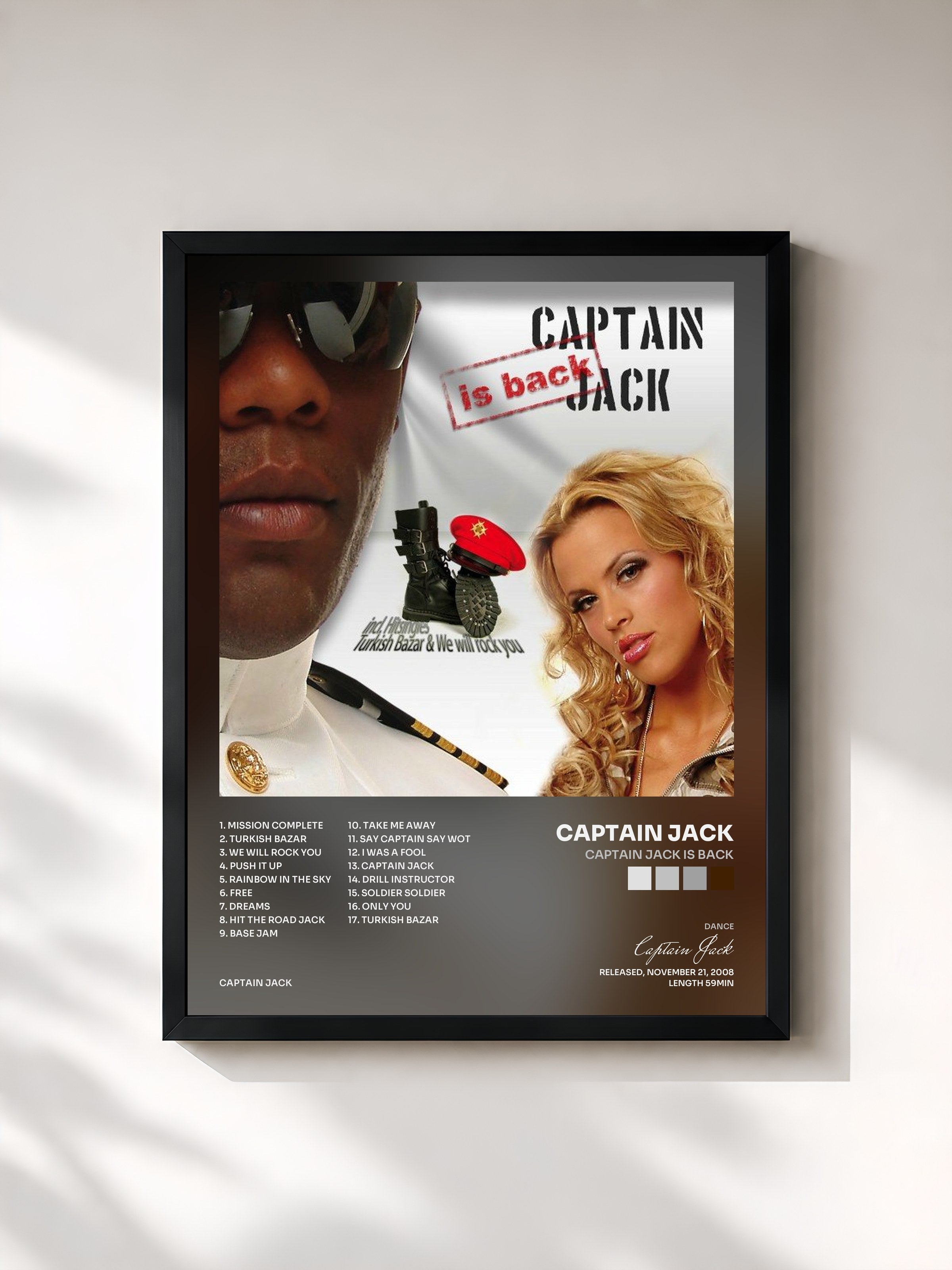 #noir Tableau de l'album Captain Jack Is Back de Captain Jack, cadre noir, imprimé et encadré en France