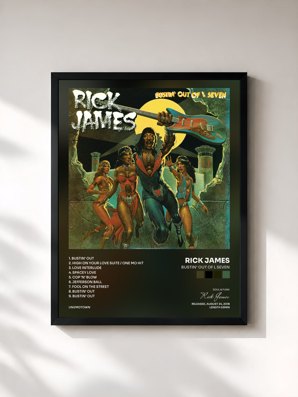 #noir Tableau de l'album Bustin' Out of L Seven de Rick James, cadre noir, imprimé et encadré en France