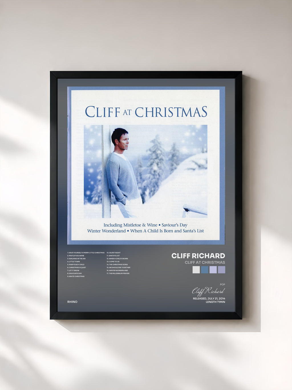 #noir Tableau de l'album Cliff at Christmas de Cliff Richard, cadre noir, imprimé et encadré en France