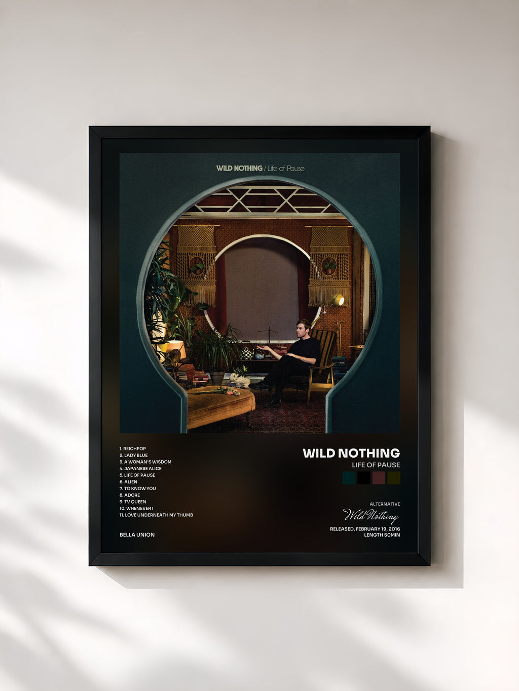#noir Tableau de l'album Life of Pause de Wild Nothing, cadre noir, imprimé et encadré en France