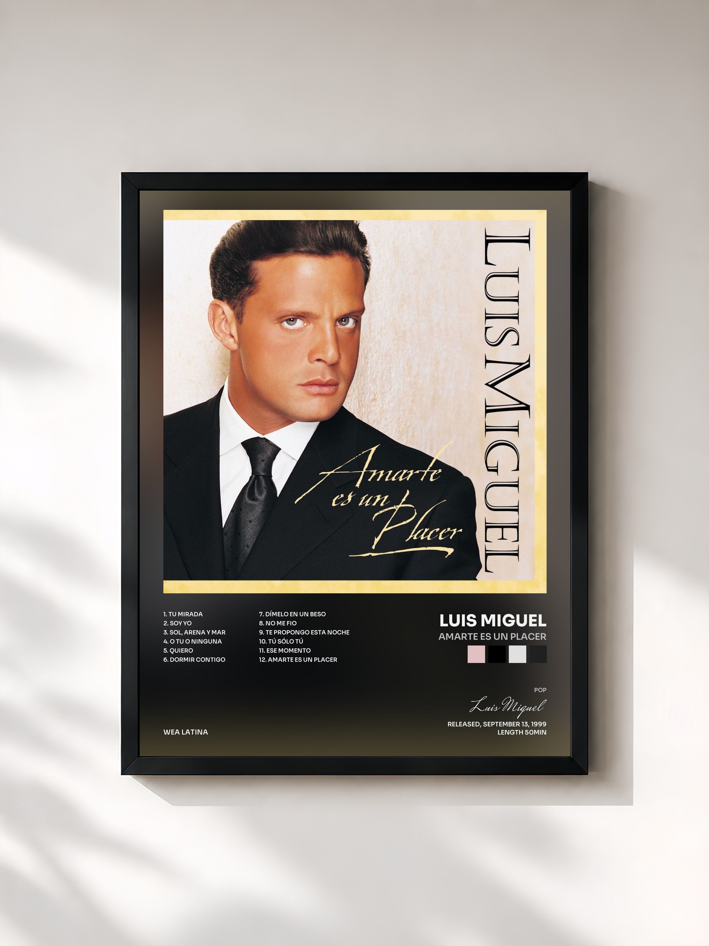 #noir Tableau de l'album Amarte Es Un Placer de Luis Miguel, cadre noir, imprimé et encadré en France