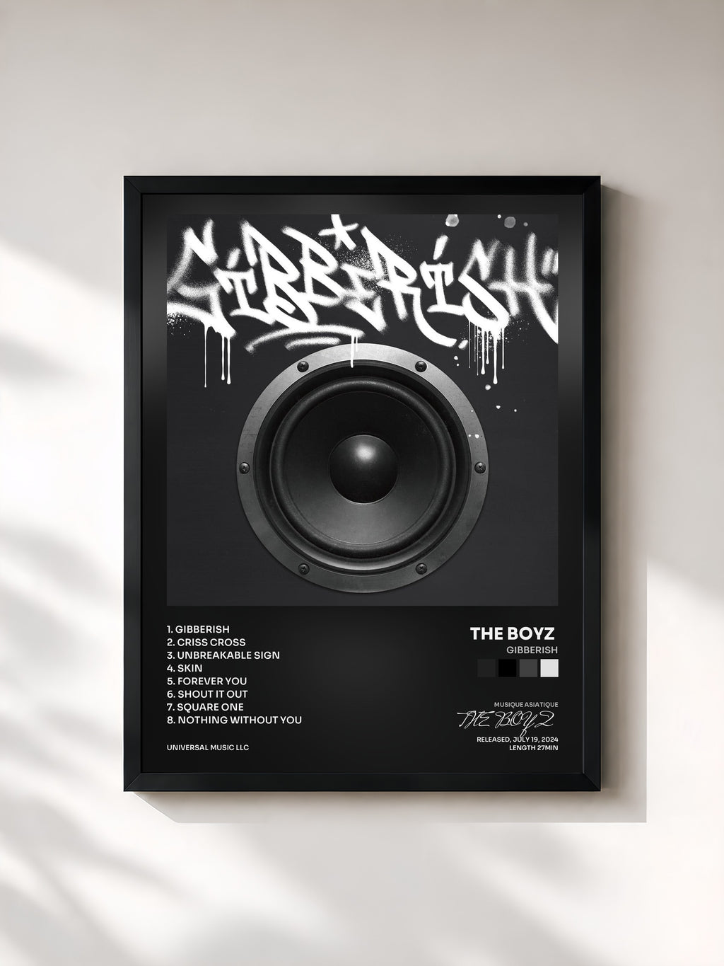 #noir Tableau de l'album Gibberish de THE BOYZ , cadre noir, imprimé et encadré en France