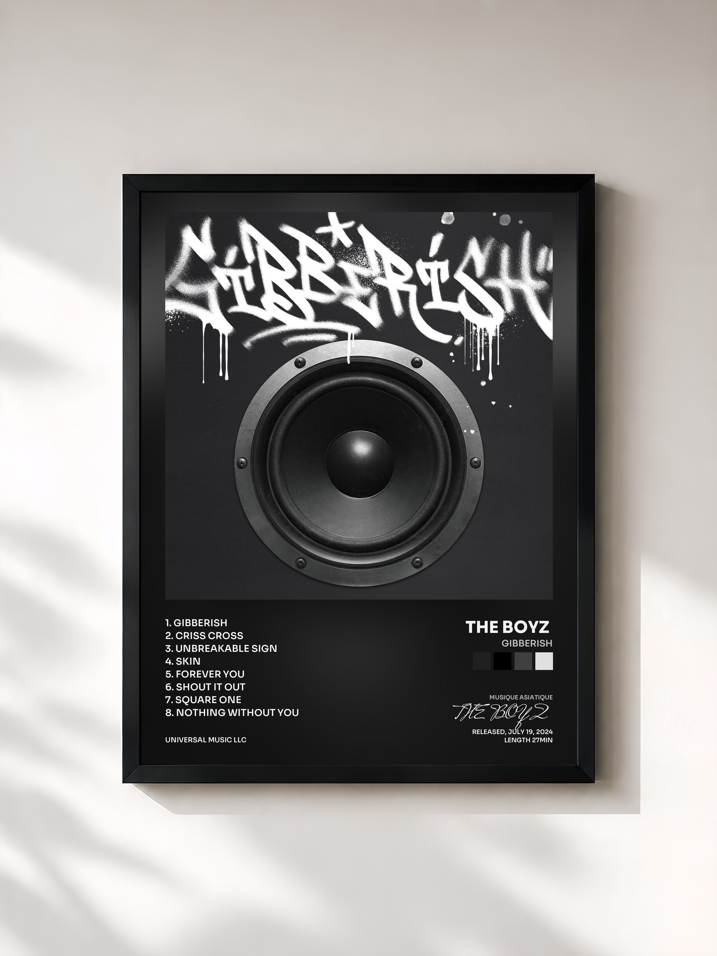 #noir Tableau de l'album Gibberish de THE BOYZ , cadre noir, imprimé et encadré en France