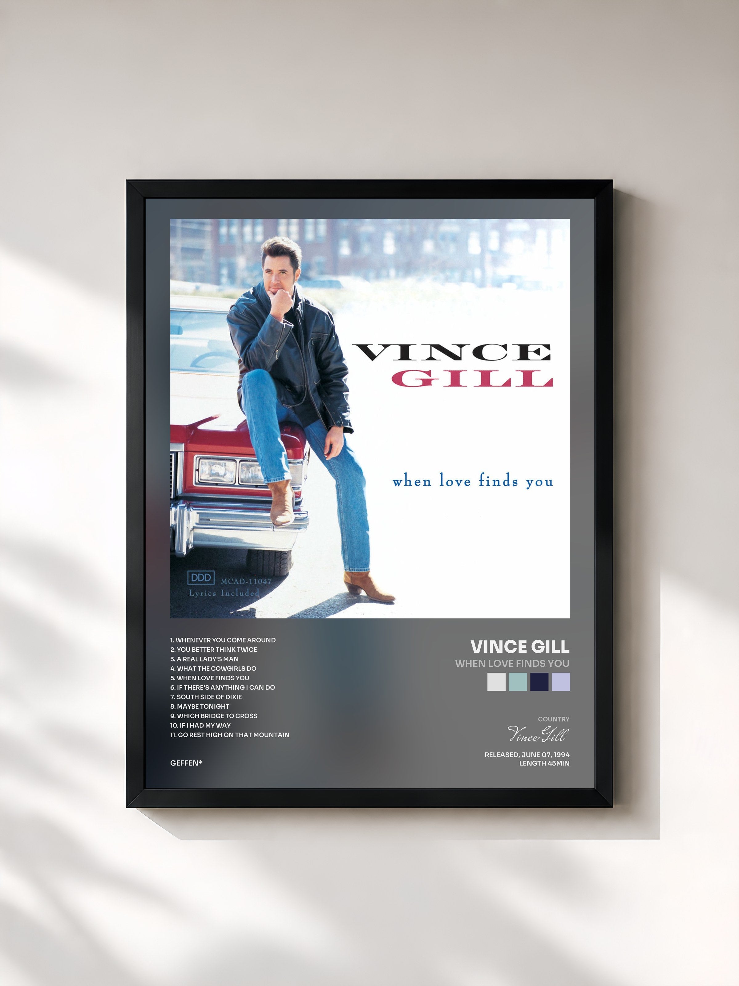 #noir Tableau de l'album When Love Finds You de Vince Gill, cadre noir, imprimé et encadré en France