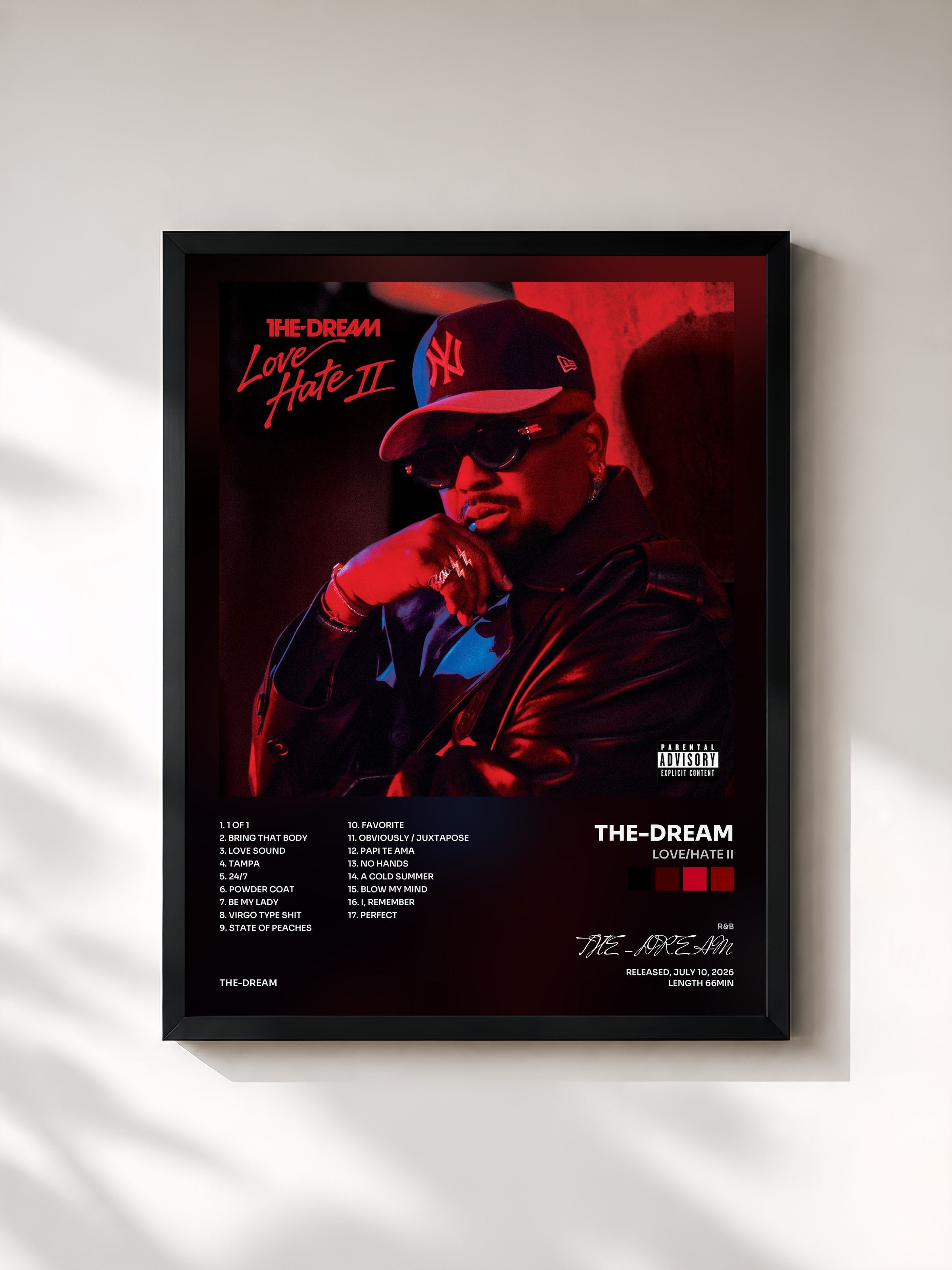 #noir Tableau de l'album Love/Hate II de THE-DREAM, cadre noir, imprimé et encadré en France