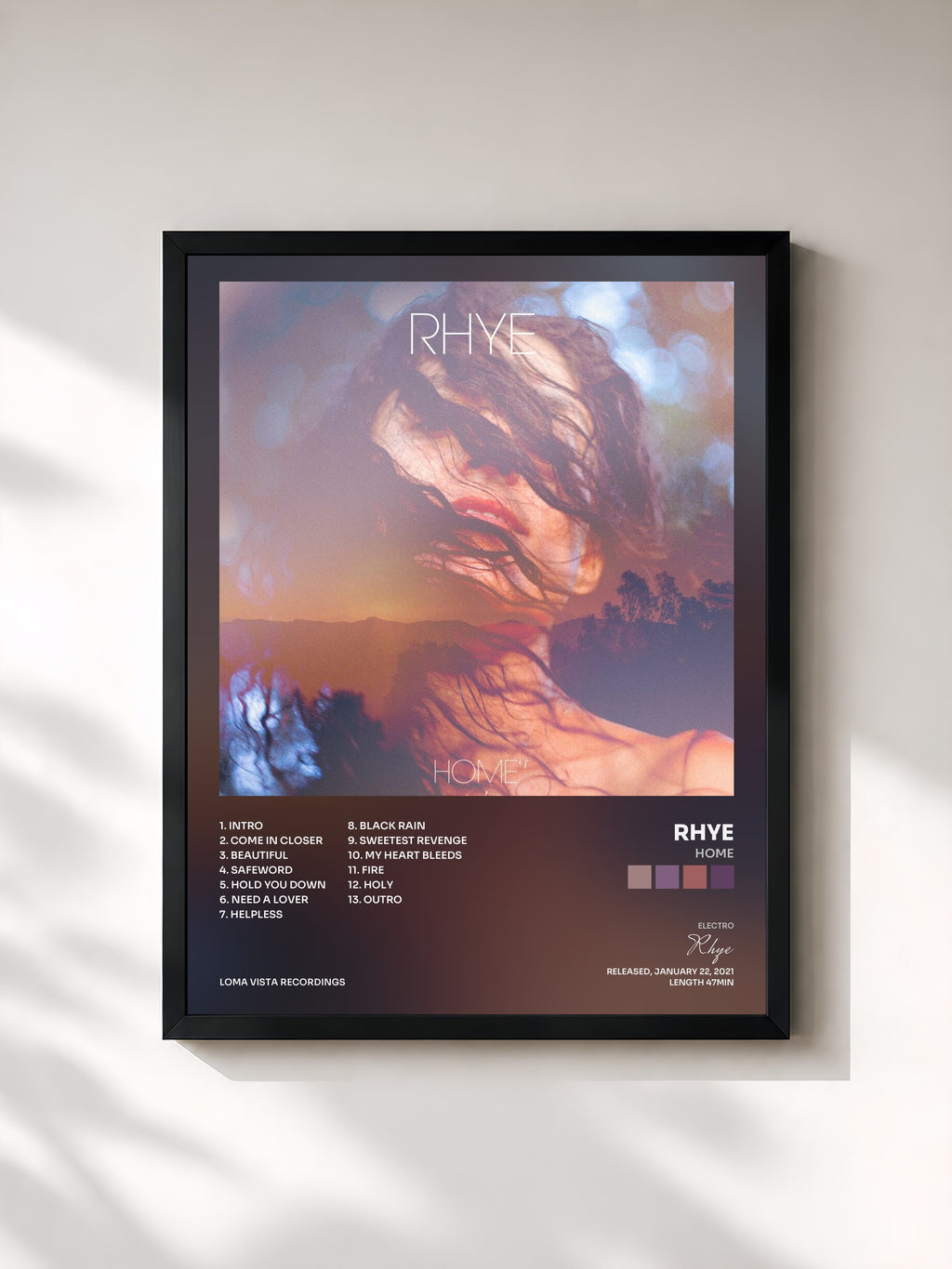 #noir Tableau de l'album Home de Rhye, cadre noir, imprimé et encadré en France