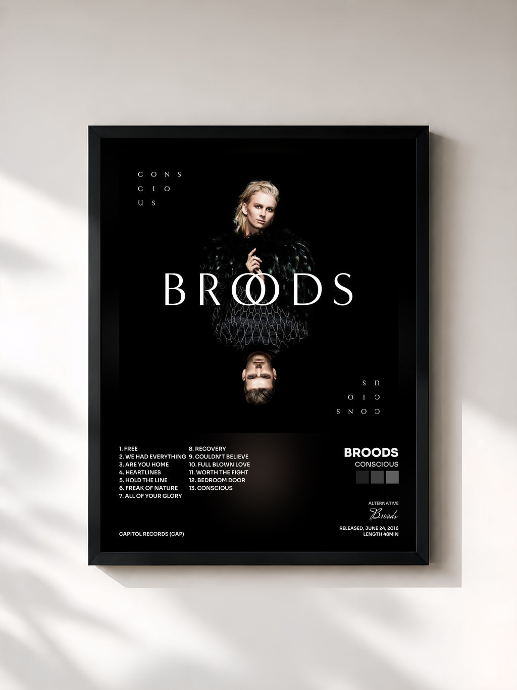 #noir Tableau de l'album Conscious de Broods, cadre noir, imprimé et encadré en France
