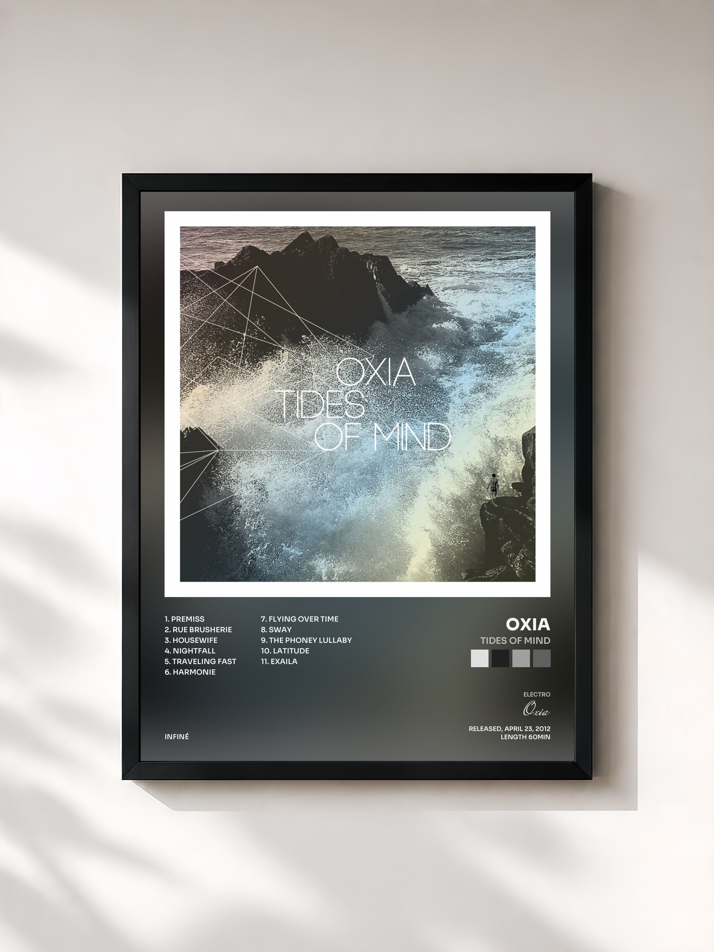 #noir Tableau de l'album Tides of Mind de Oxia, cadre noir, imprimé et encadré en France