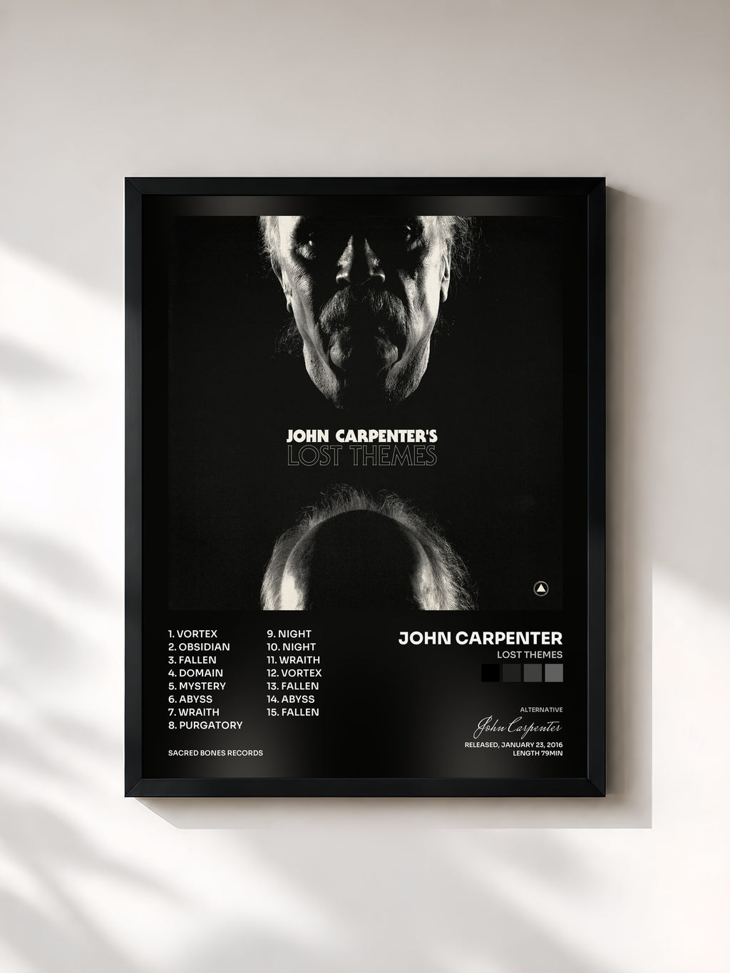 #noir Tableau de l'album Lost Themes de John Carpenter, cadre noir, imprimé et encadré en France