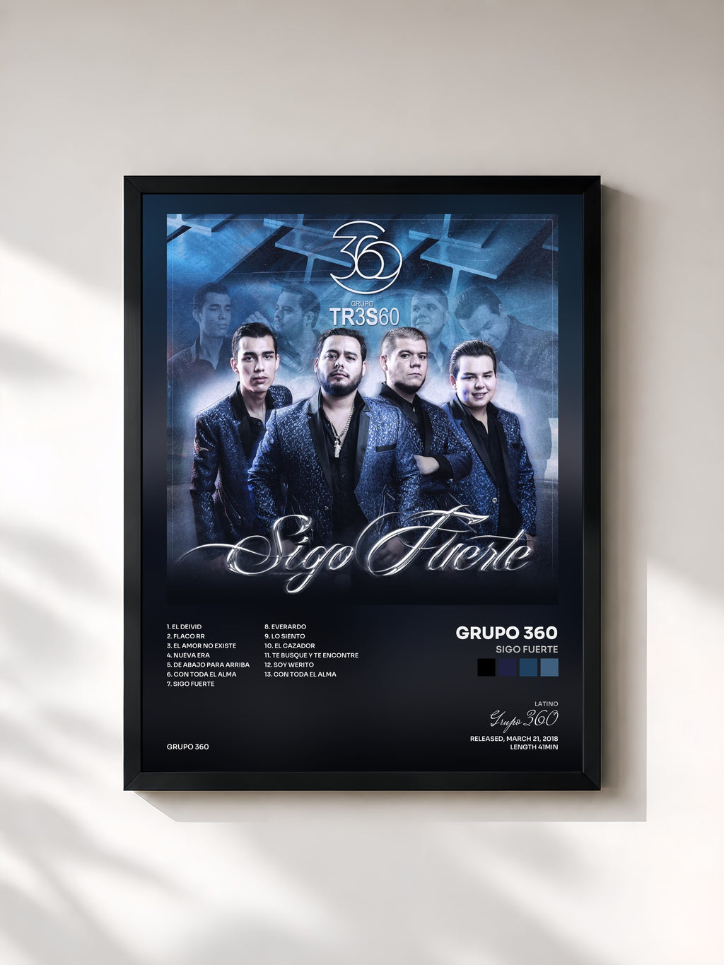 #noir Tableau de l'album Sigo Fuerte de Grupo 360, cadre noir, imprimé et encadré en France