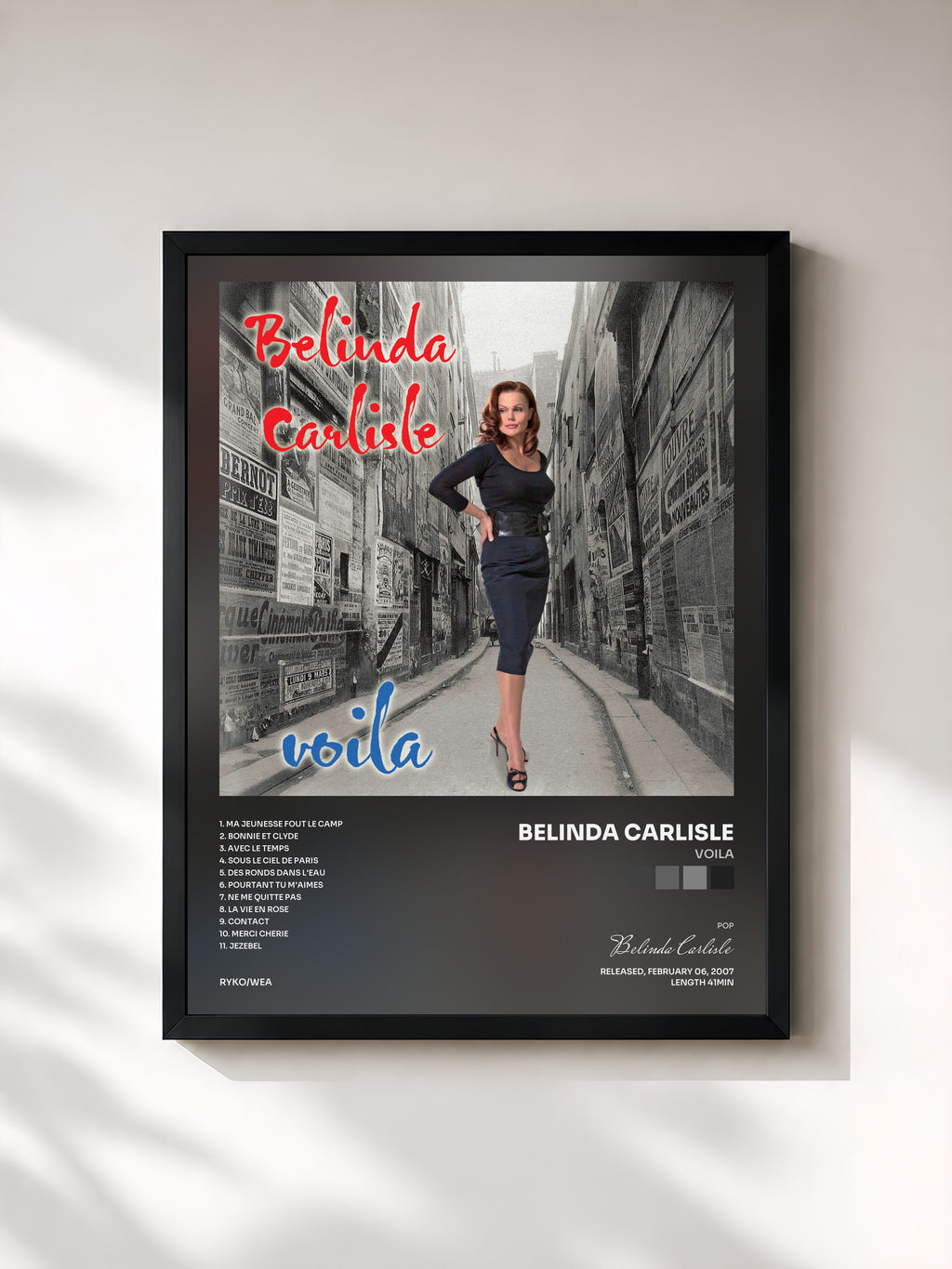 #noir Tableau de l'album Voila de Belinda Carlisle, cadre noir, imprimé et encadré en France