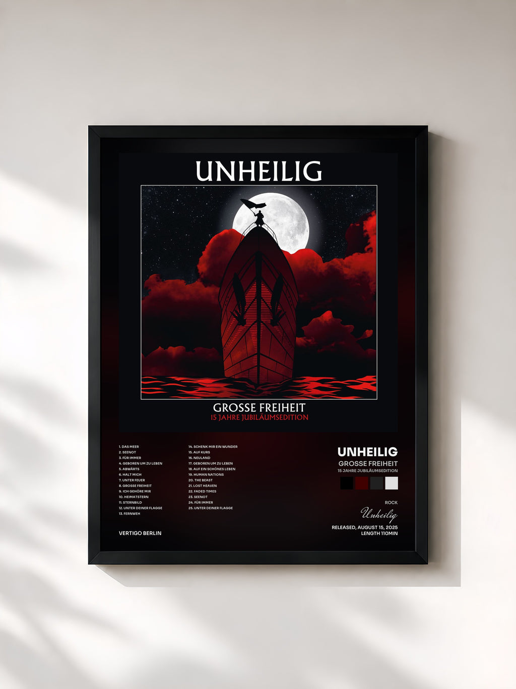 #noir Tableau de l'album Grosse Freiheit (15 Jahre Jubiläumsedition) de Unheilig, cadre noir, imprimé et encadré en France