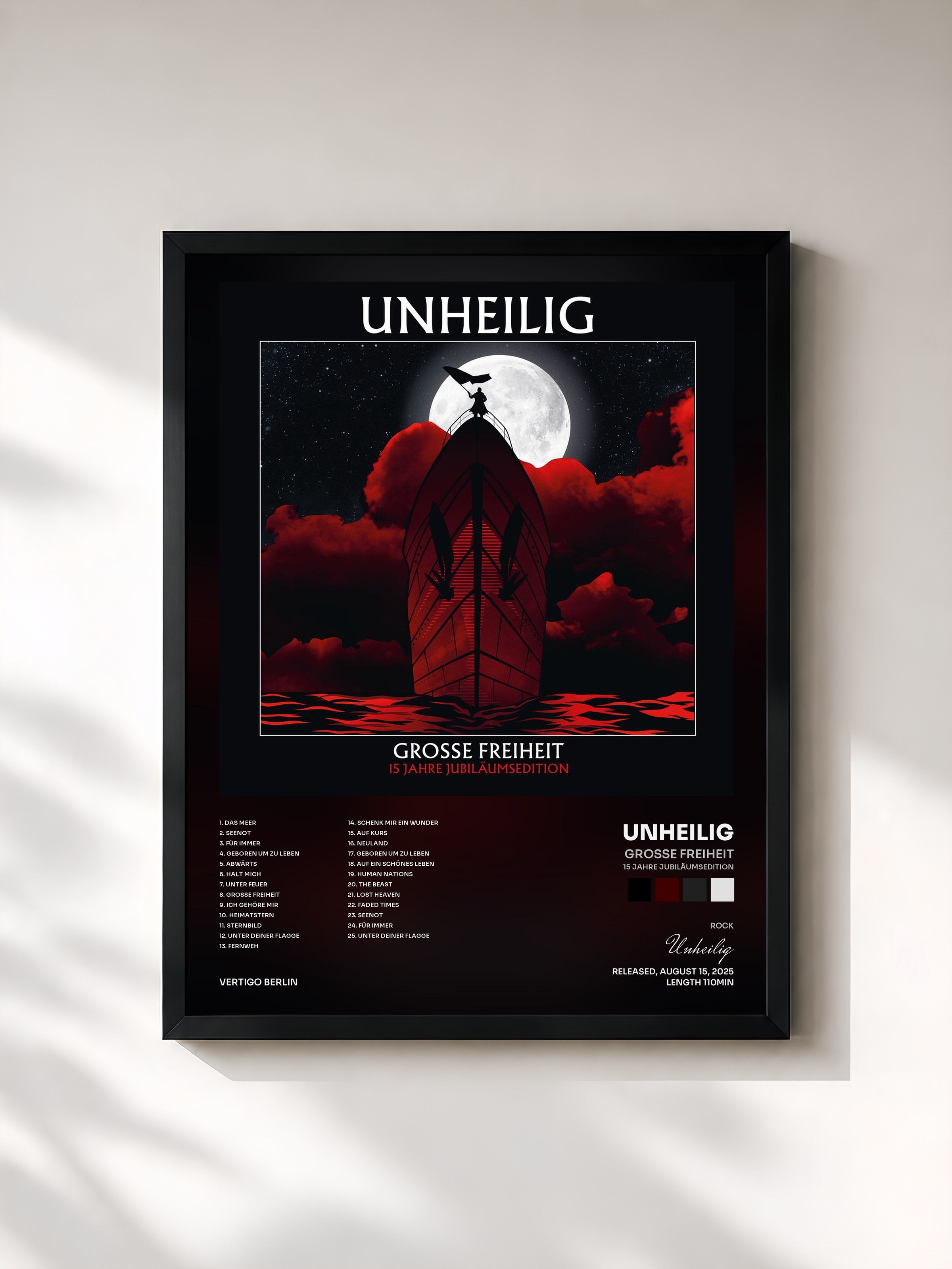 #noir Tableau de l'album Grosse Freiheit (15 Jahre Jubiläumsedition) de Unheilig, cadre noir, imprimé et encadré en France