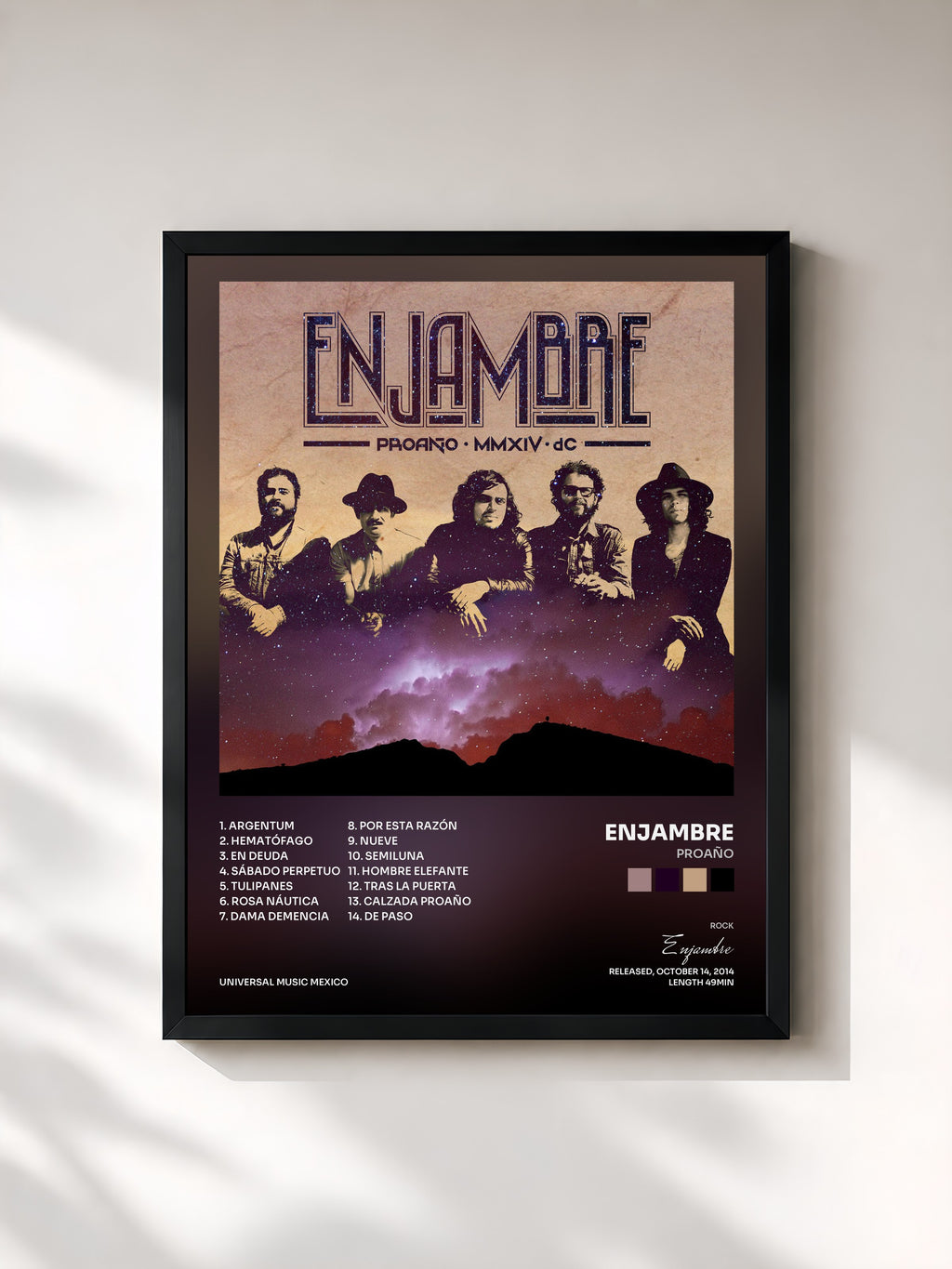 #noir Tableau de l'album Proaño de Enjambre, cadre noir, imprimé et encadré en France
