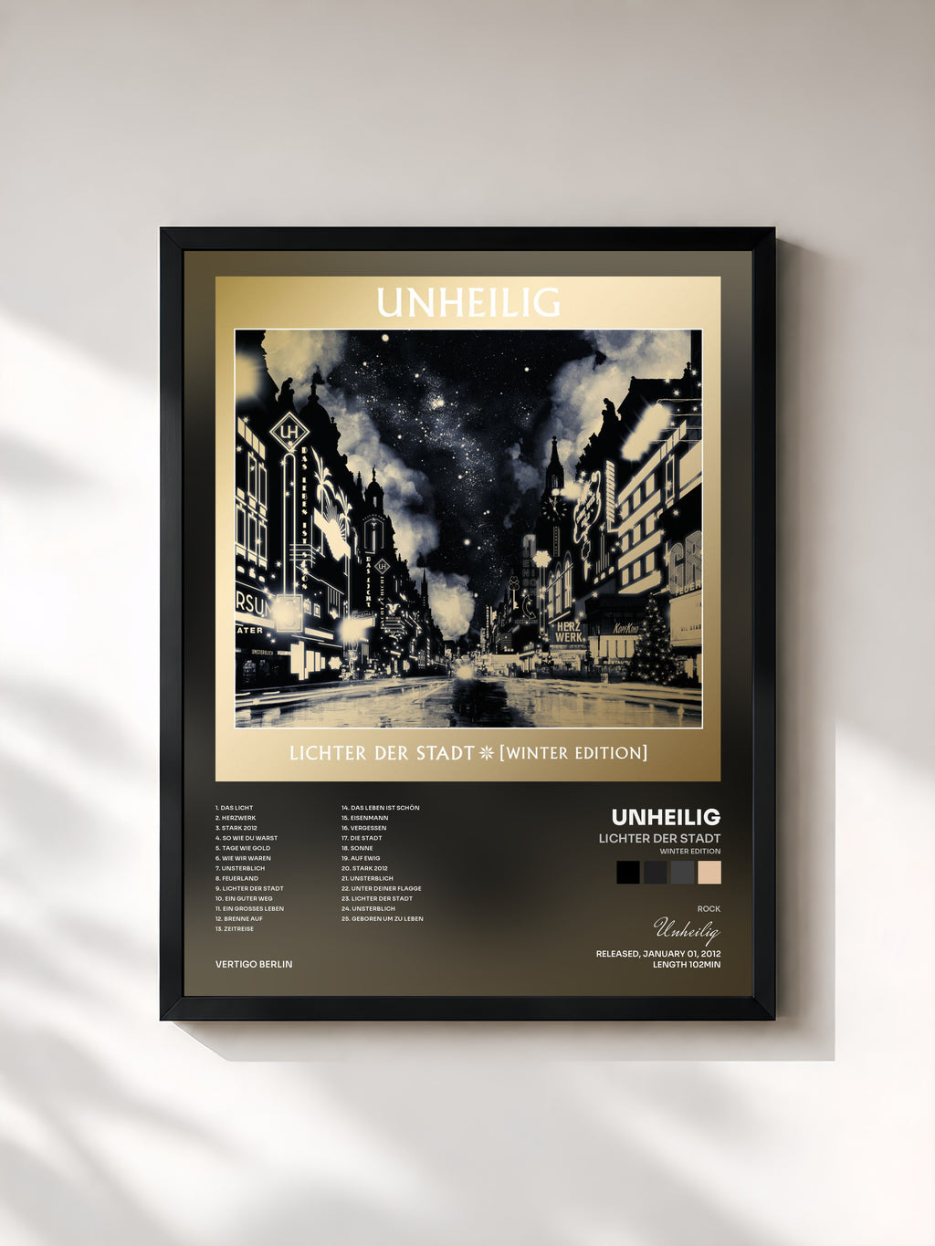 #noir Tableau de l'album Lichter der Stadt (Winter Edition) de Unheilig, cadre noir, imprimé et encadré en France
