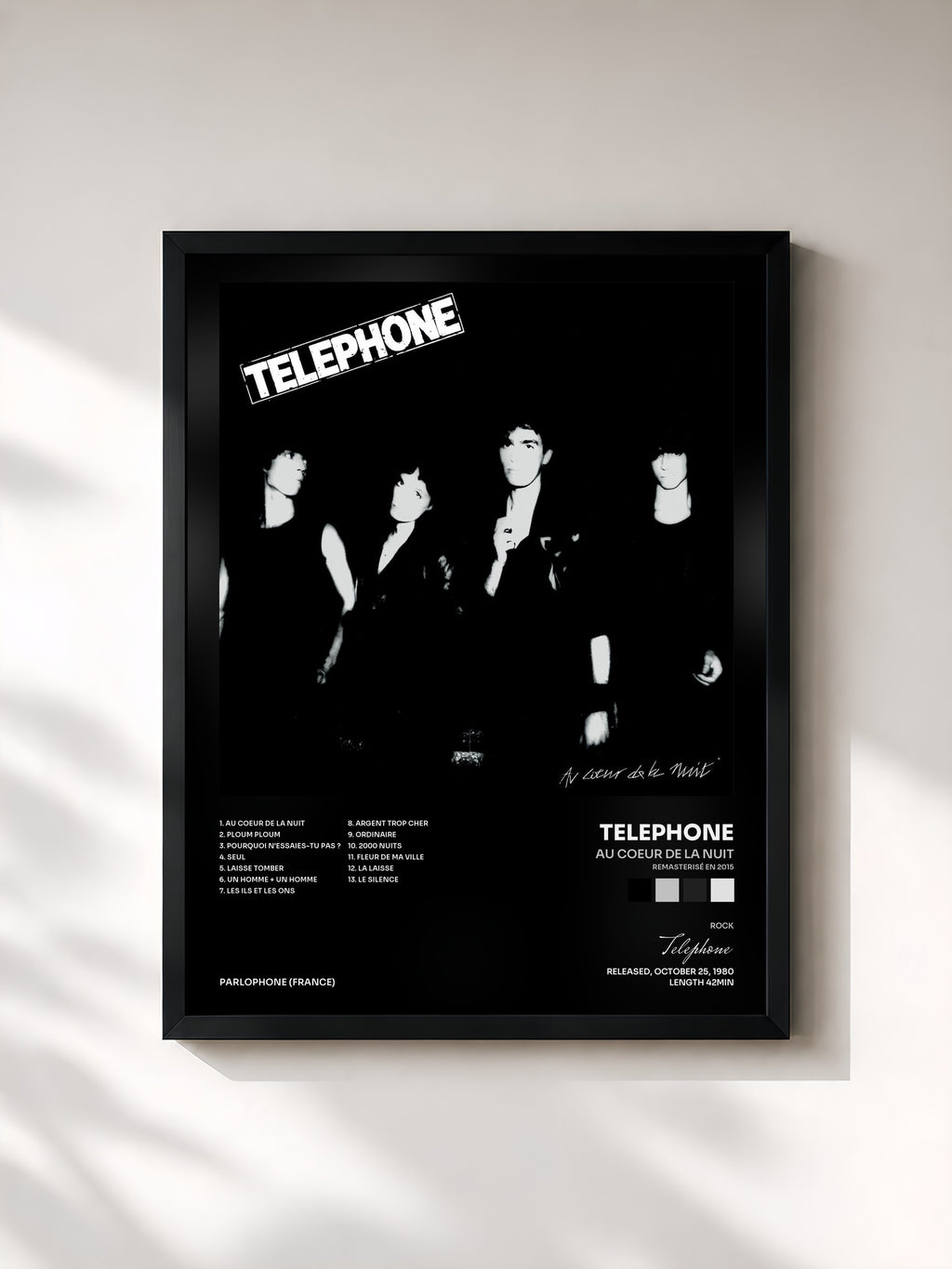 #noir Au coeur di la nuit (Remasterisé en 2015) de Telephone in stampa incorniciata, cornice nera, stampata e incorniciata in Francia