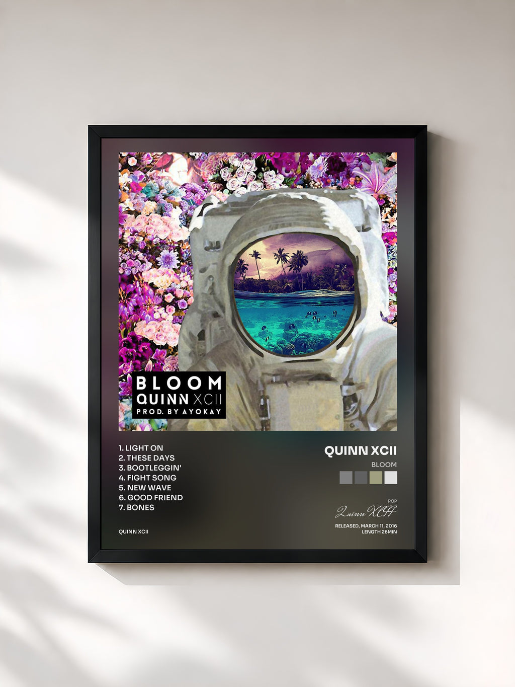 #noir Tableau de l'album Bloom de Quinn XCII, cadre noir, imprimé et encadré en France