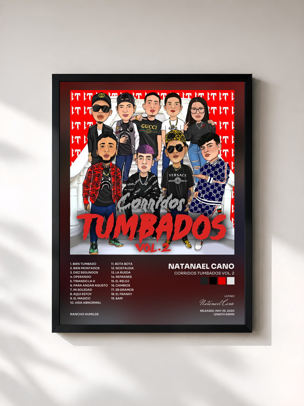 #noir Tableau de l'album Corridos Tumbados Vol. 2 de Natanael Cano, cadre noir, imprimé et encadré en France