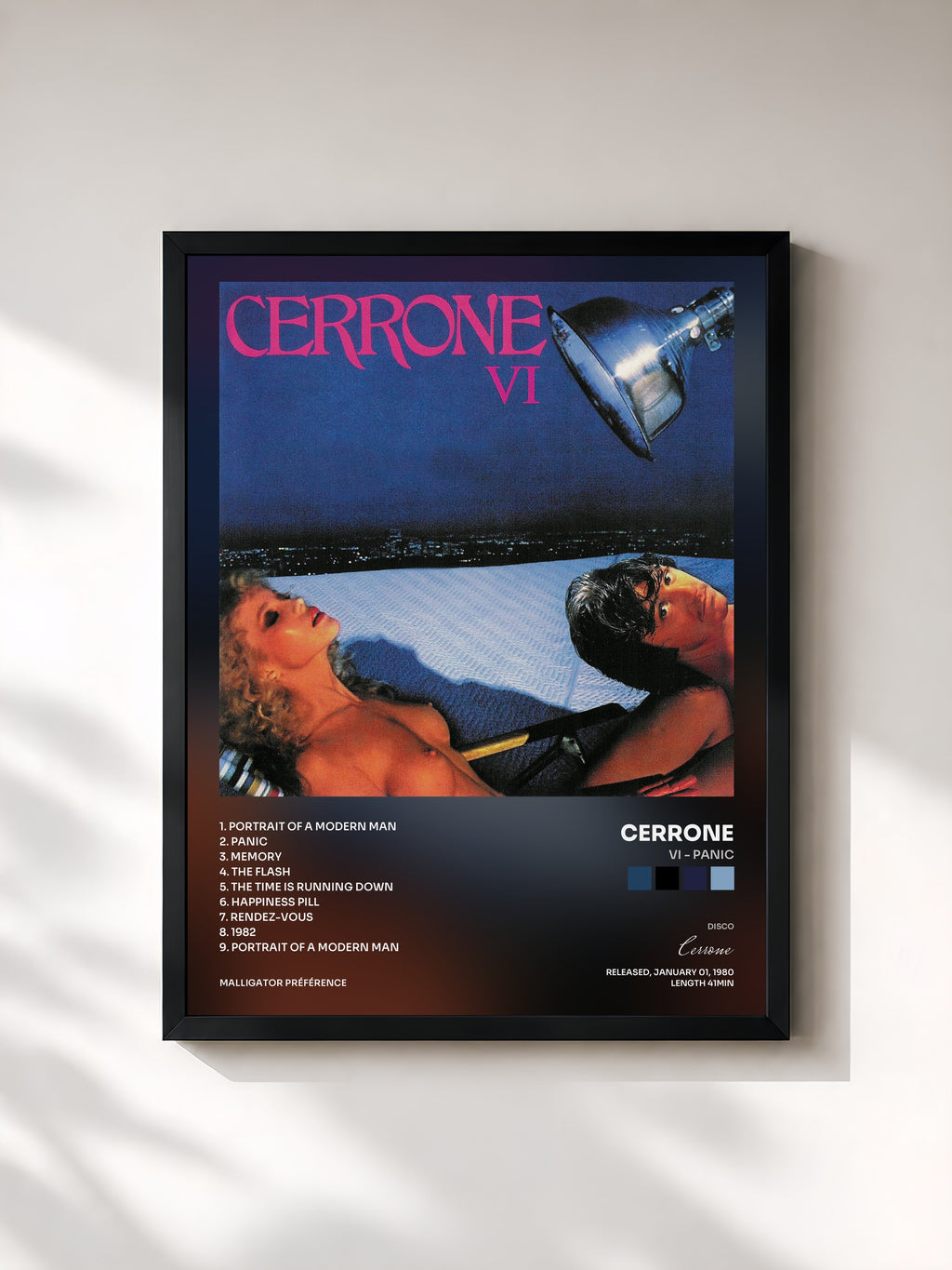 #noir Tableau de l'album VI - Panic de Cerrone, cadre noir, imprimé et encadré en France