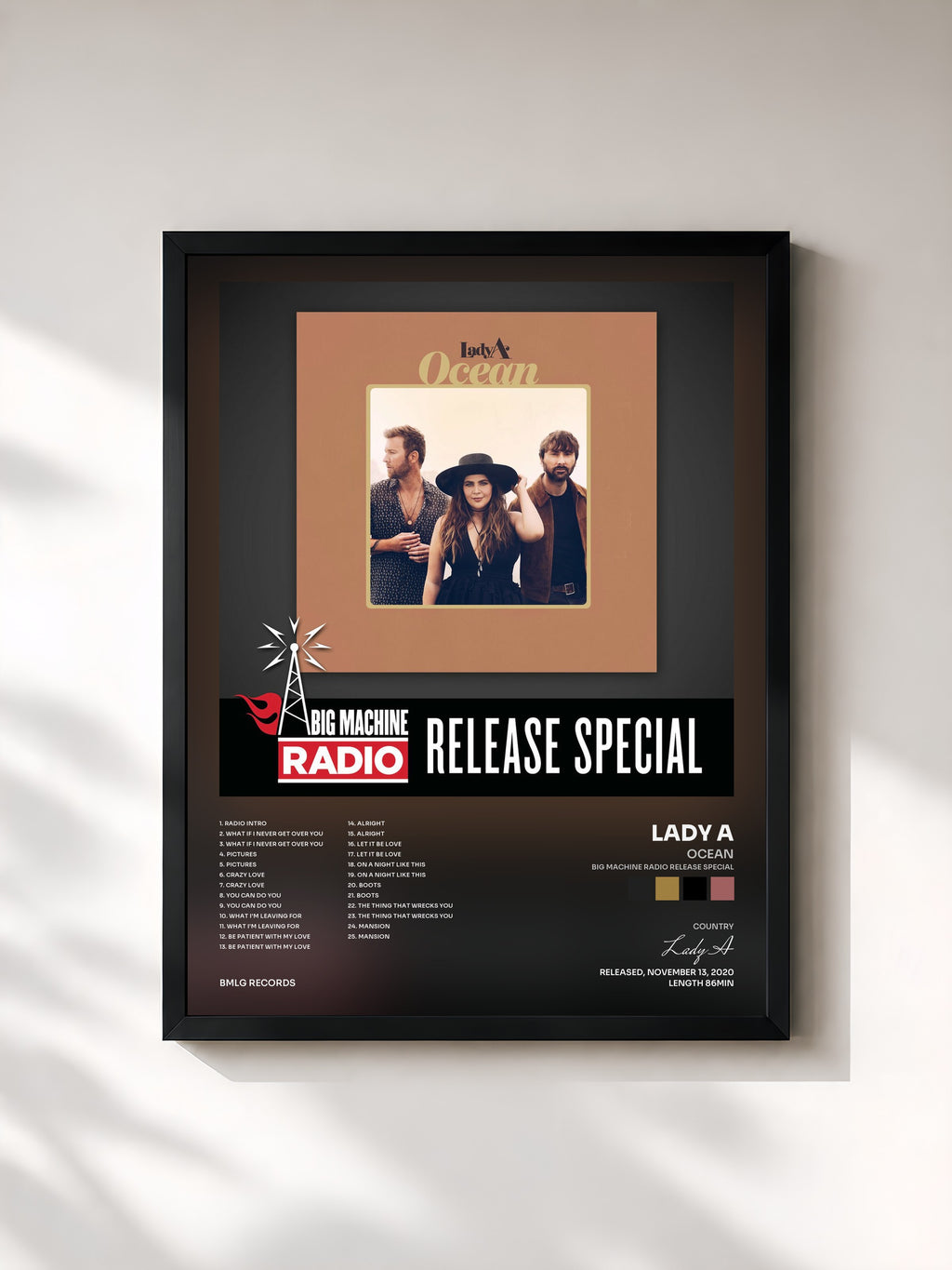 #noir Tableau de l'album Ocean (Big Machine Radio Release Special) de Lady A, cadre noir, imprimé et encadré en France