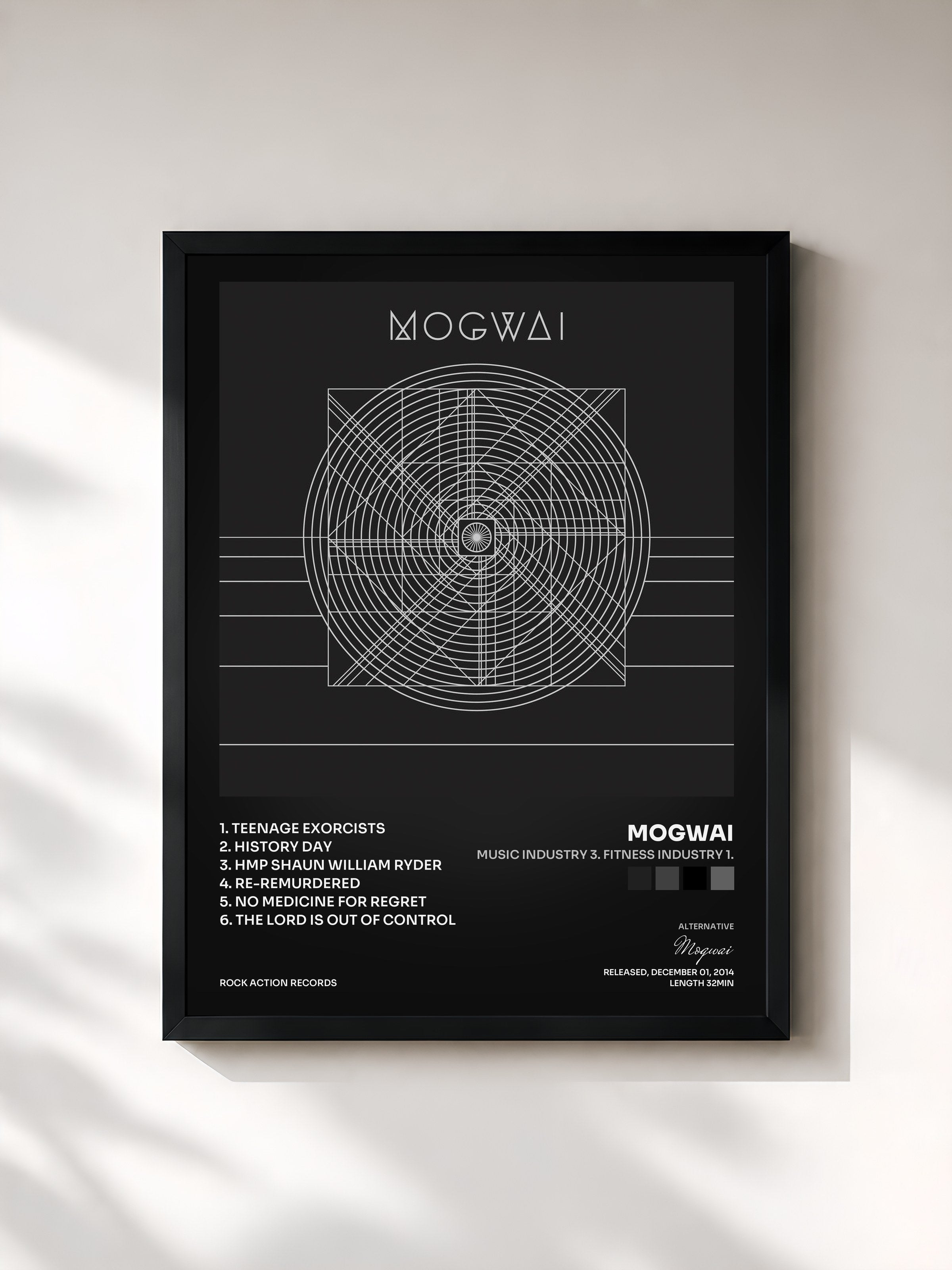 #noir Tableau de l'album Music Industry 3. Fitness Industry 1. de Mogwai, cadre noir, imprimé et encadré en France