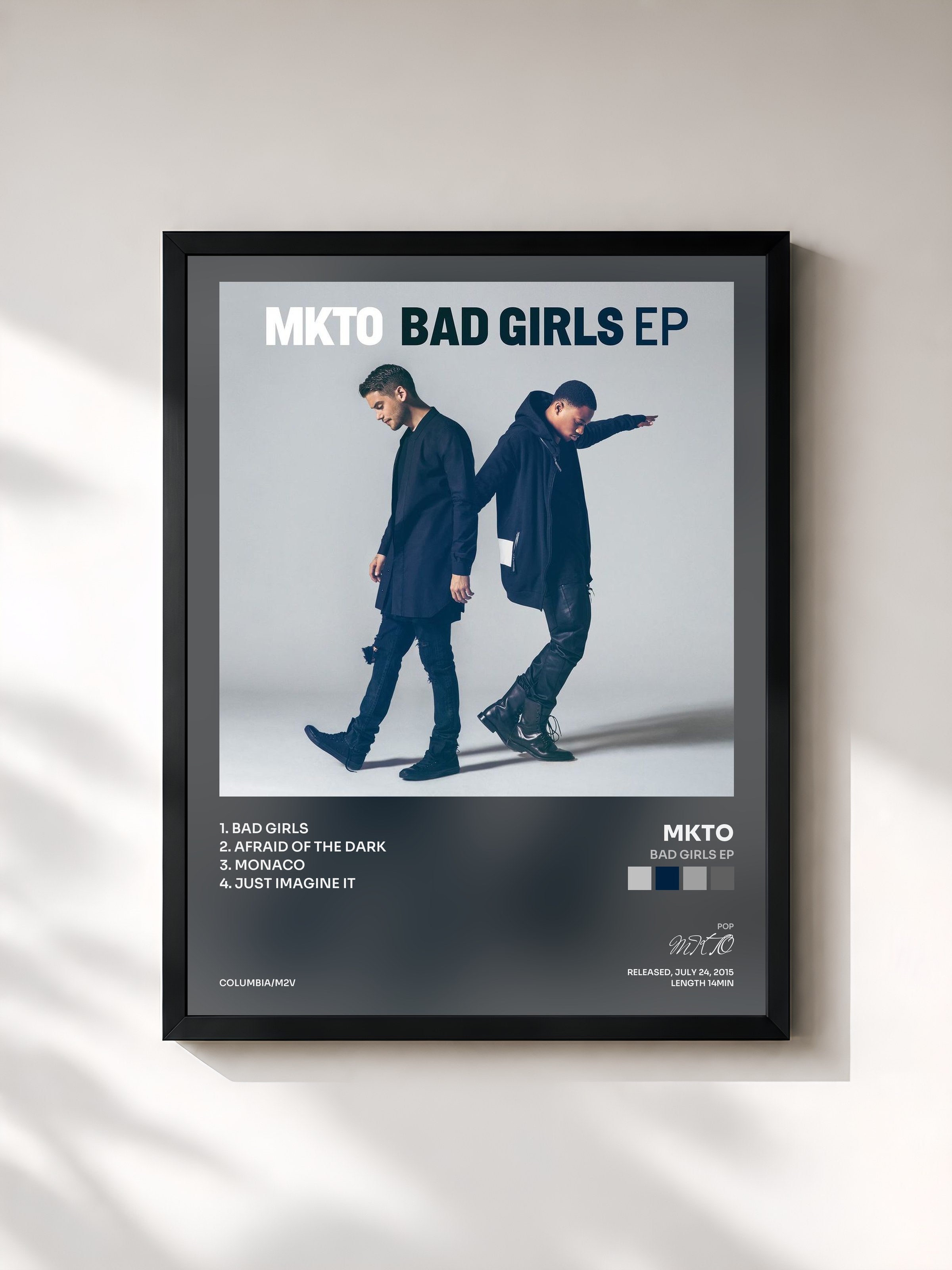 #noir Tableau de l'album Bad Girls EP de MKTO, cadre noir, imprimé et encadré en France