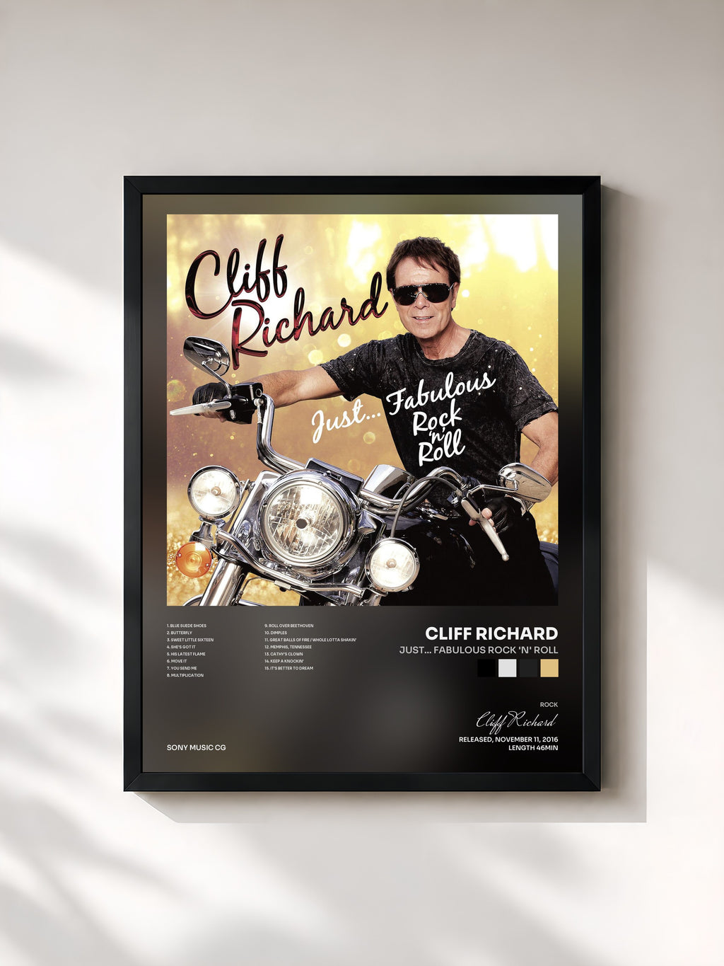 #noir Tableau de l'album Just... Fabulous Rock 'n' Roll de Cliff Richard, cadre noir, imprimé et encadré en France