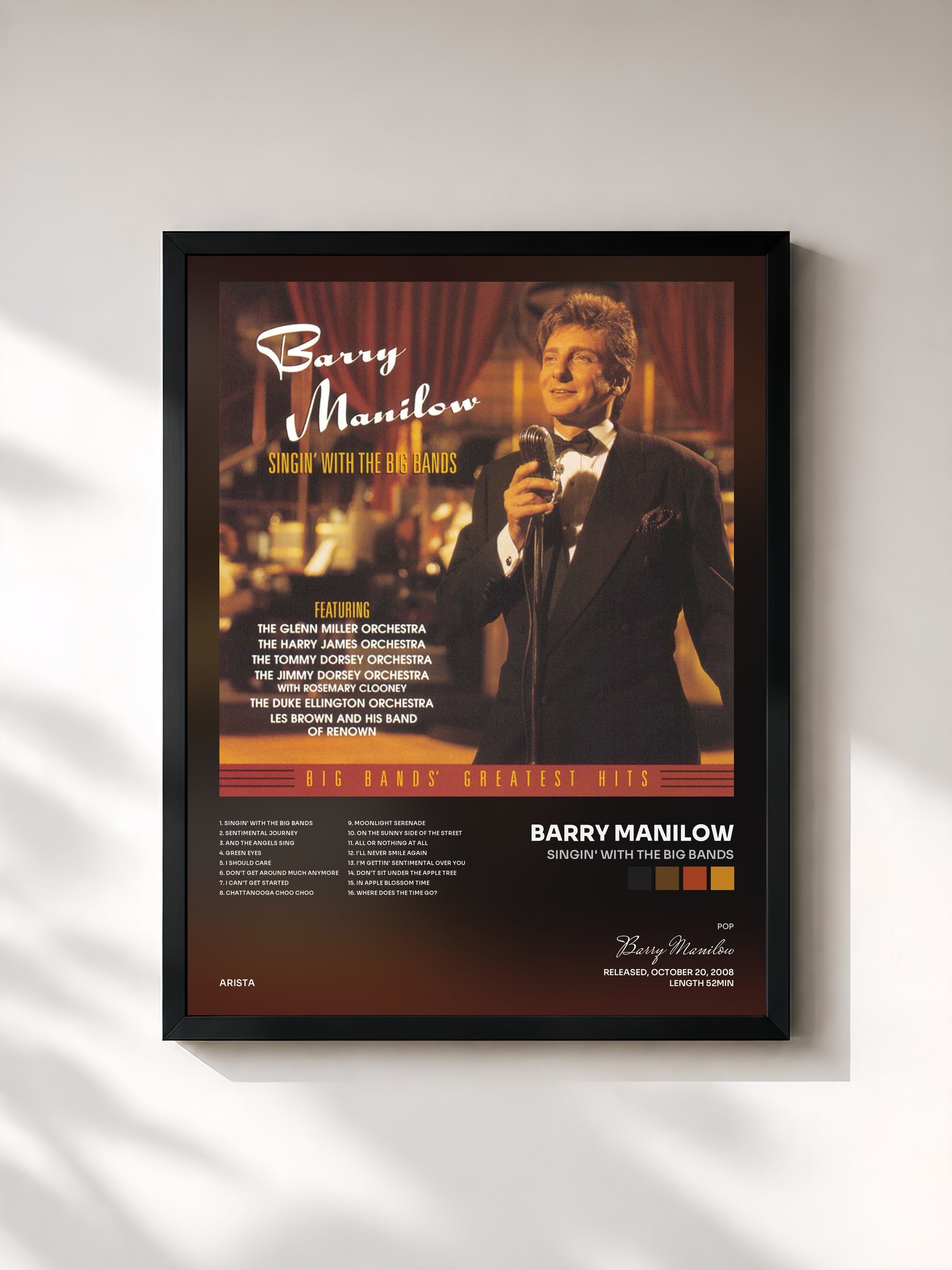 #noir Tableau de l'album Singin' With The Big Bands de Barry Manilow, cadre noir, imprimé et encadré en France