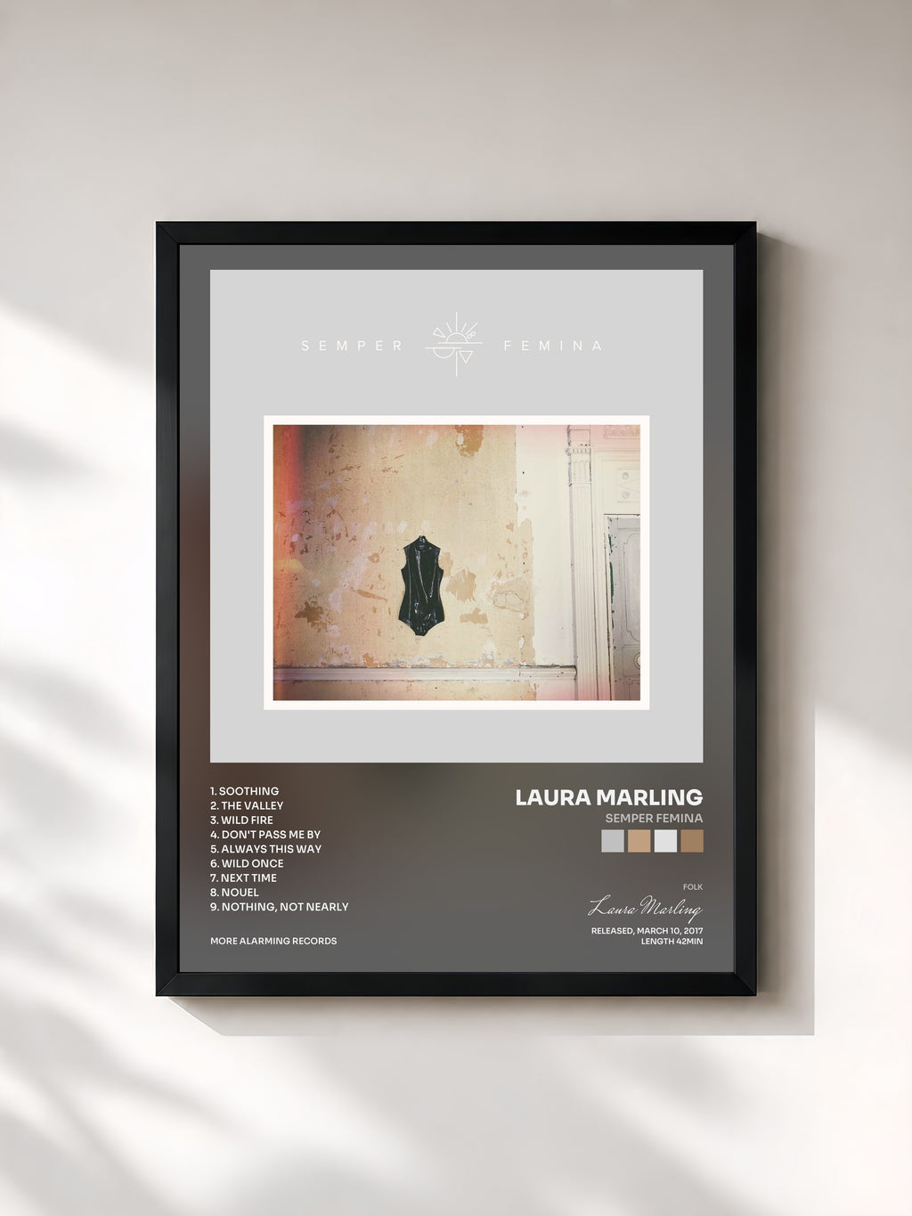 #noir Tableau de l'album Semper Femina de Laura Marling, cadre noir, imprimé et encadré en France