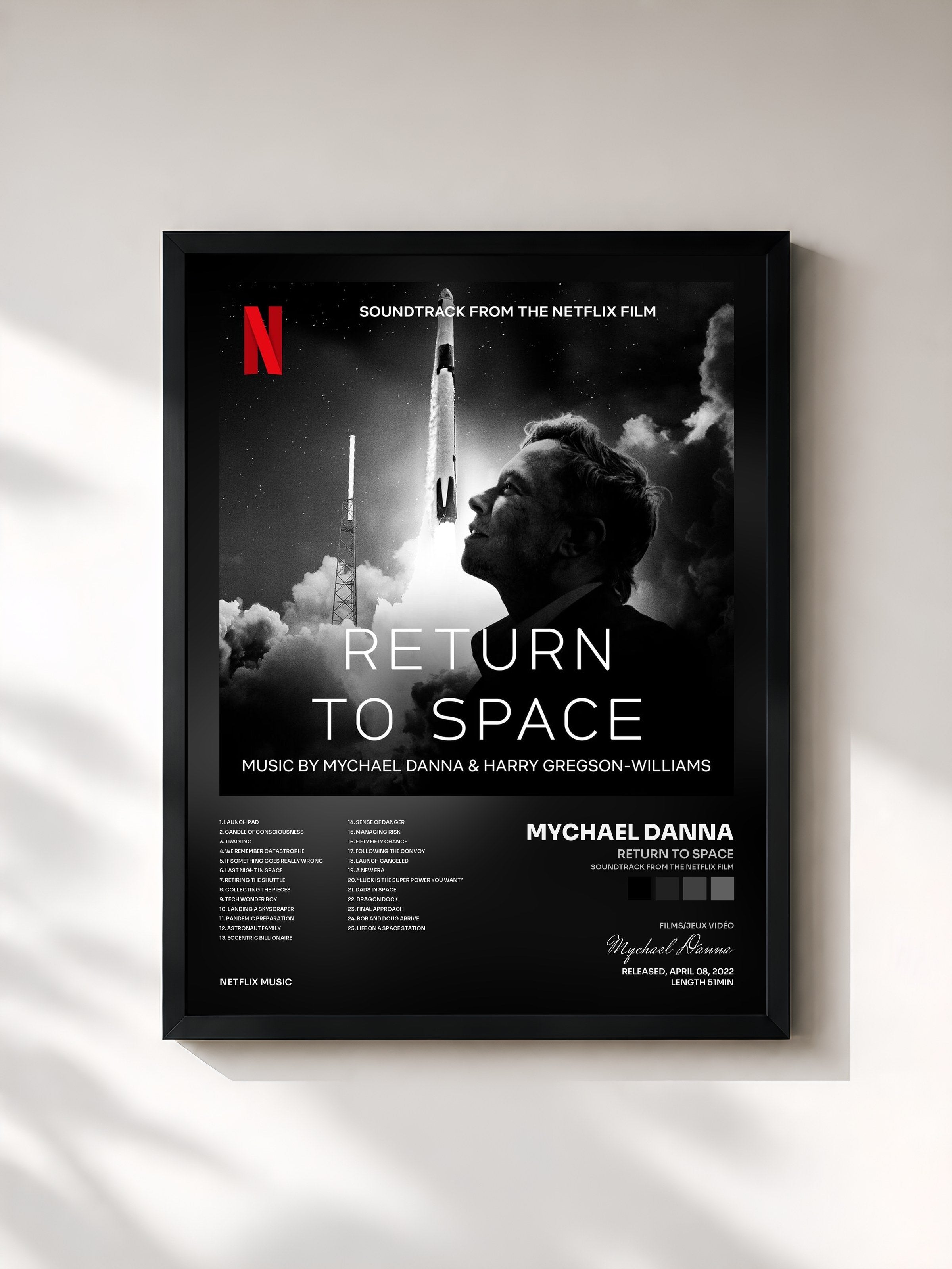 #noir Tableau de l'album Return To Space (Soundtrack From The Netflix Film) de Mychael Danna, cadre noir, imprimé et encadré en France