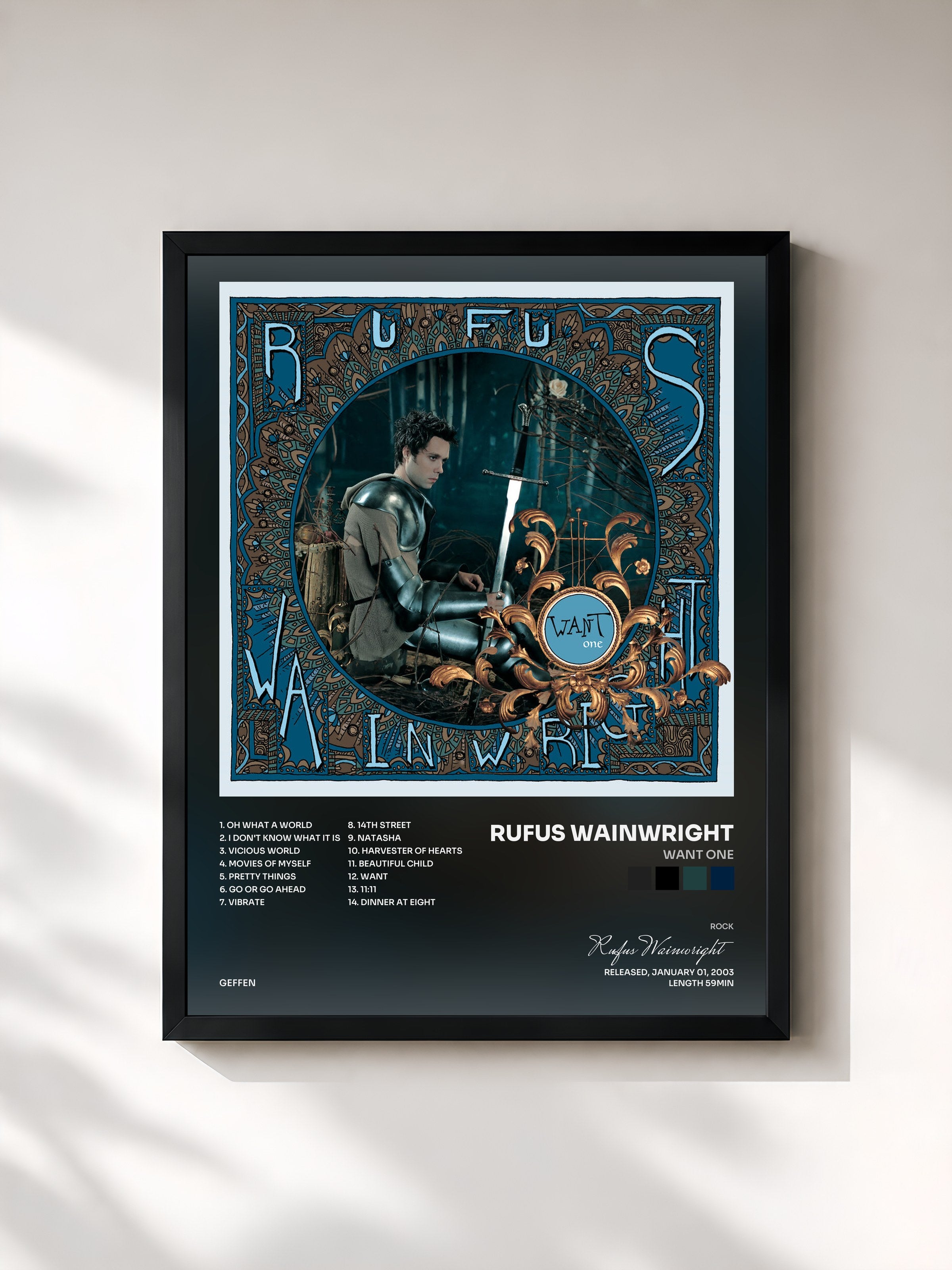 #noir Tableau de l'album Want One de Rufus Wainwright, cadre noir, imprimé et encadré en France