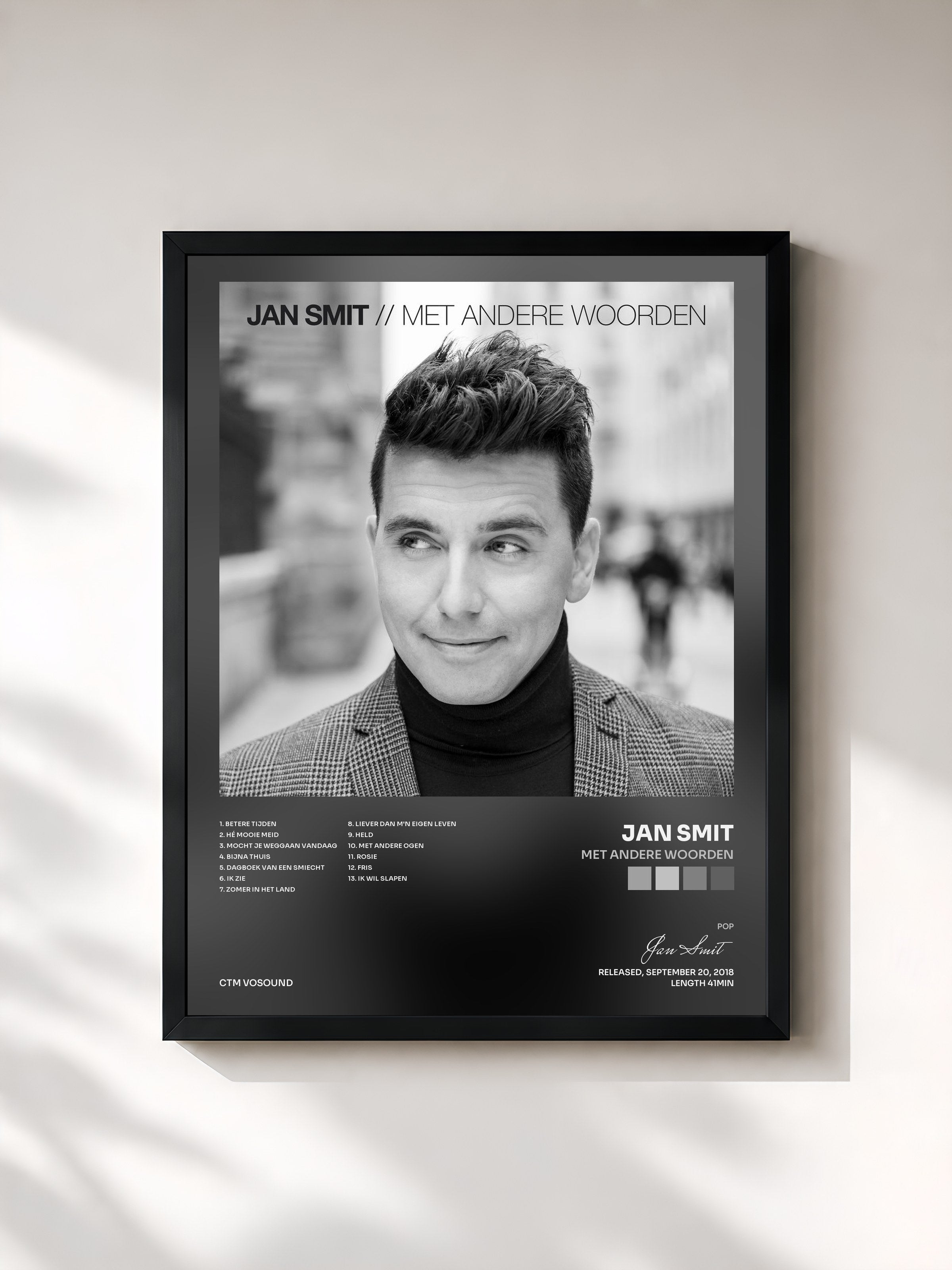 #noir Tableau de l'album Met Andere Woorden de Jan Smit, cadre noir, imprimé et encadré en France