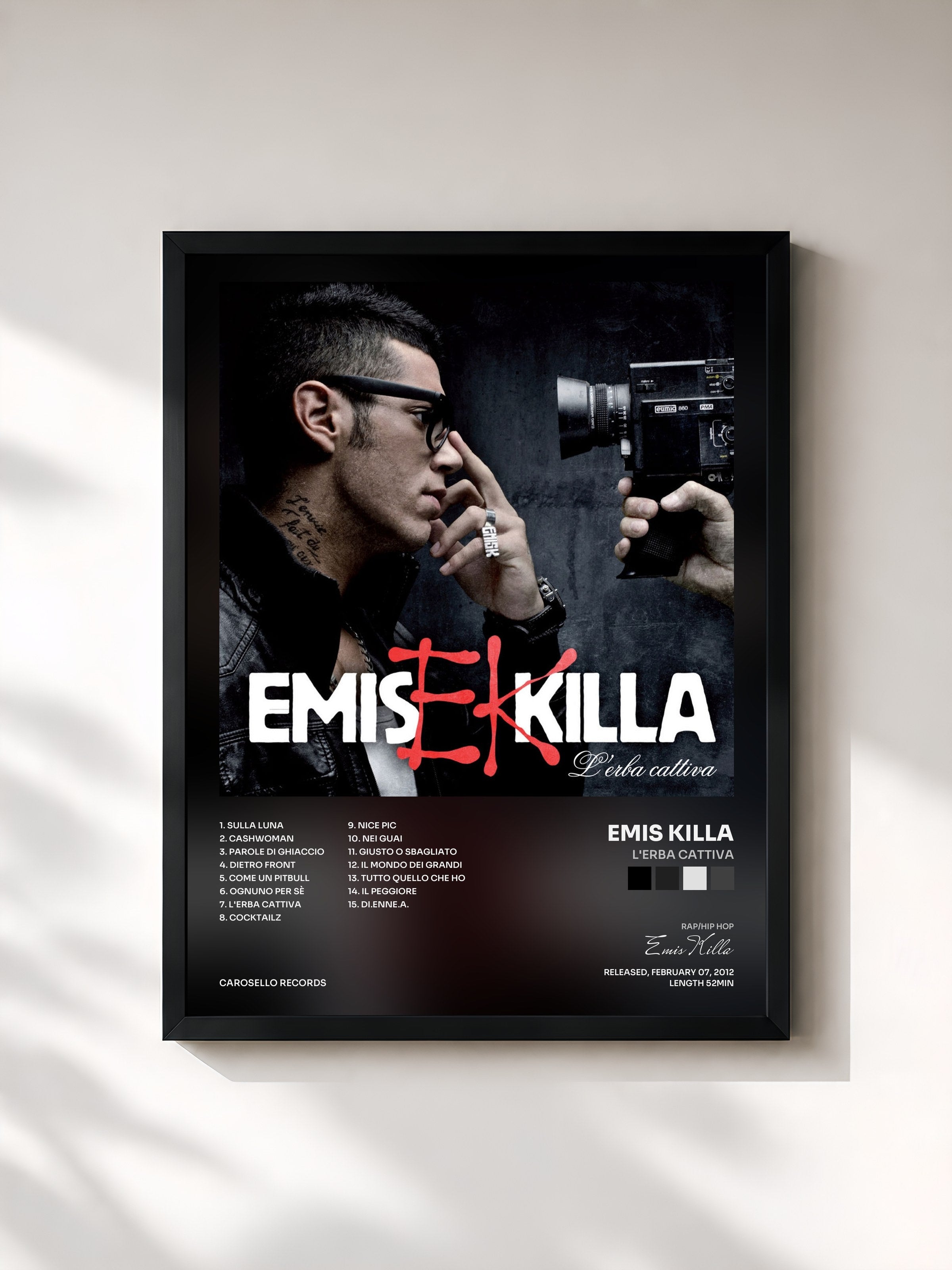#noir Tableau de l'album L'erba cattiva de Emis Killa, cadre noir, imprimé et encadré en France