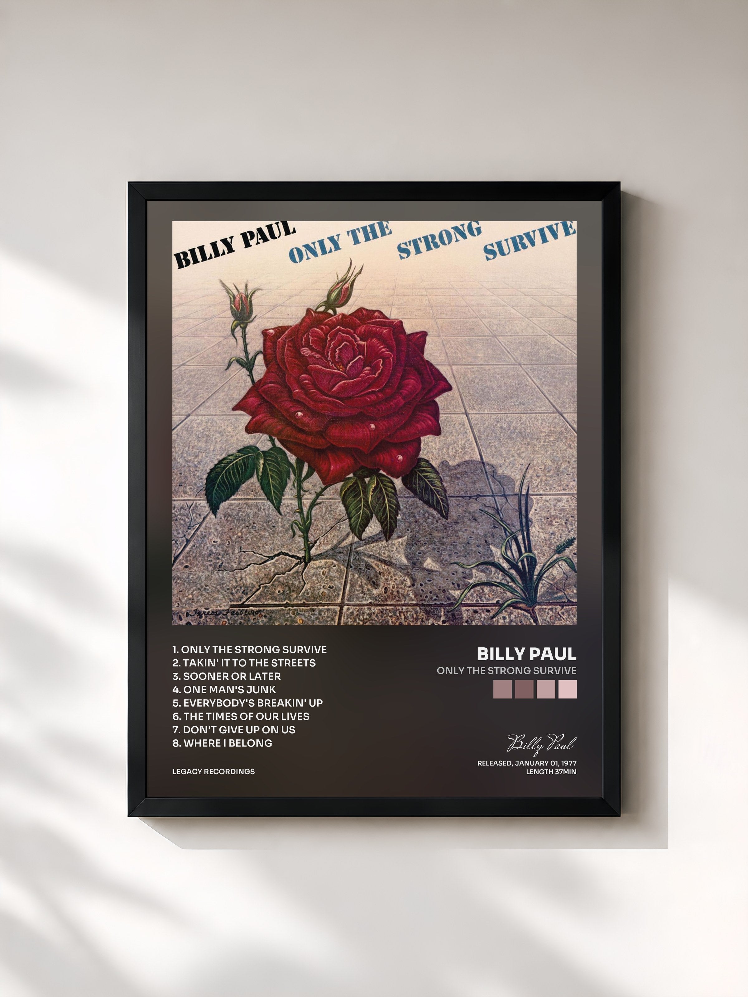 #noir Tableau de l'album Only The Strong Survive de Billy Paul, cadre noir, imprimé et encadré en France