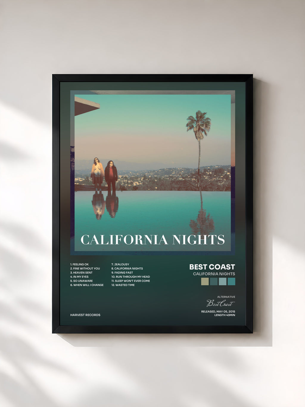 #noir Tableau de l'album California Nights de Best Coast, cadre noir, imprimé et encadré en France