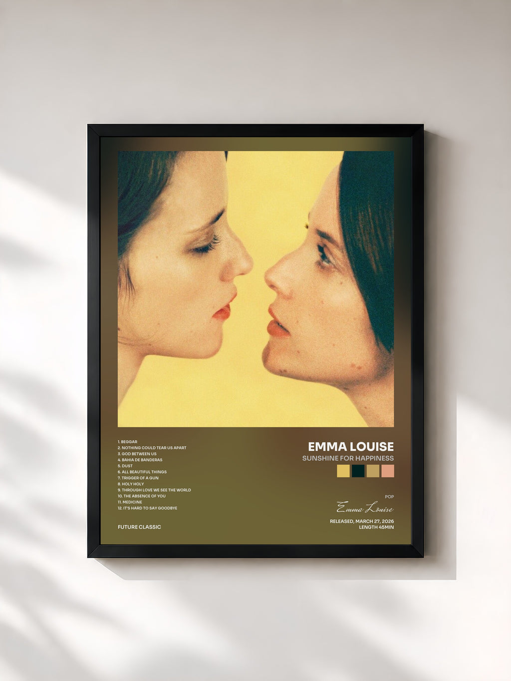 #noir Tableau de l'album Sunshine For Happiness de Emma Louise, cadre noir, imprimé et encadré en France