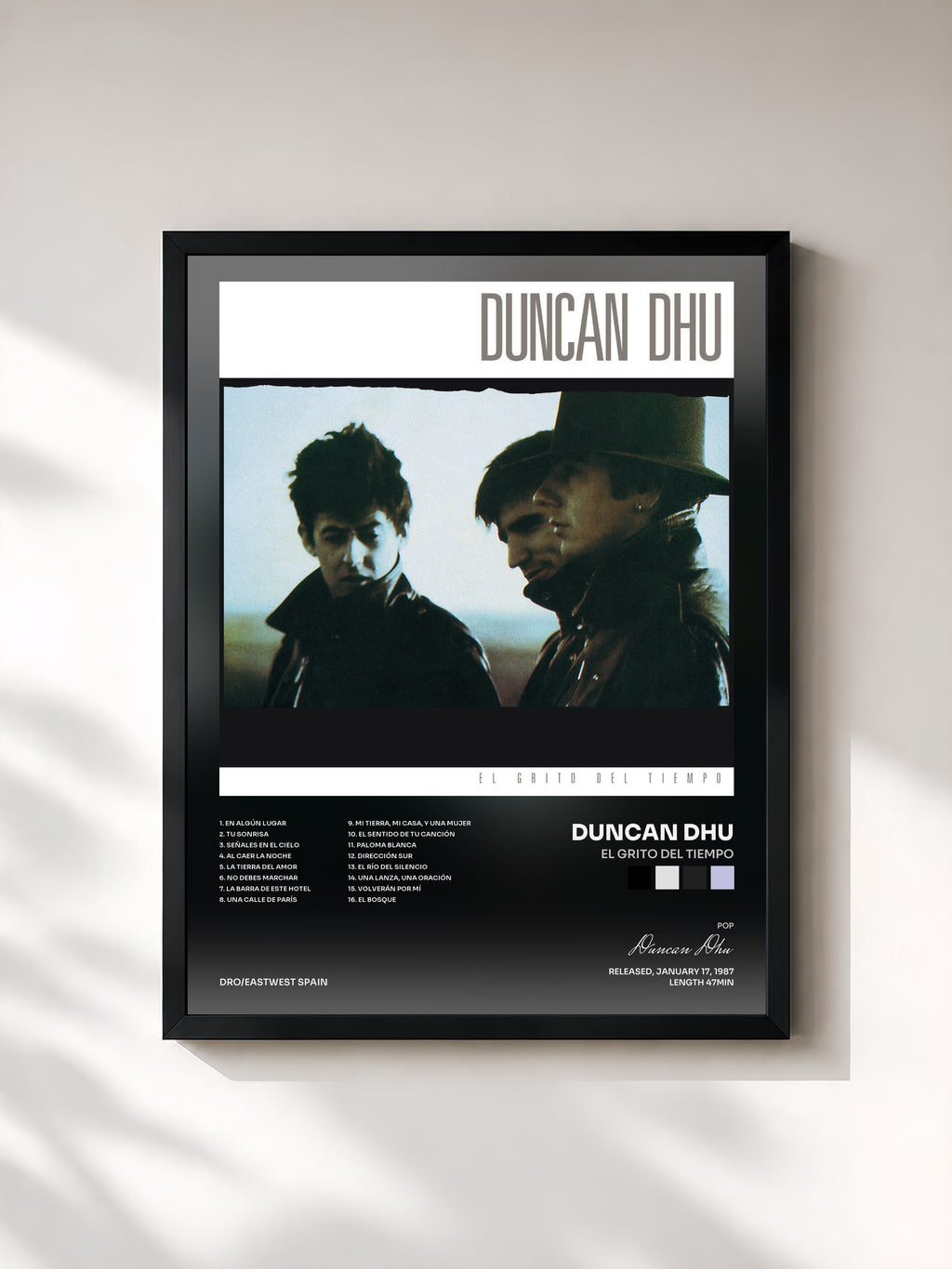 #noir Tableau de l'album El Grito Del Tiempo de Duncan Dhu, cadre noir, imprimé et encadré en France