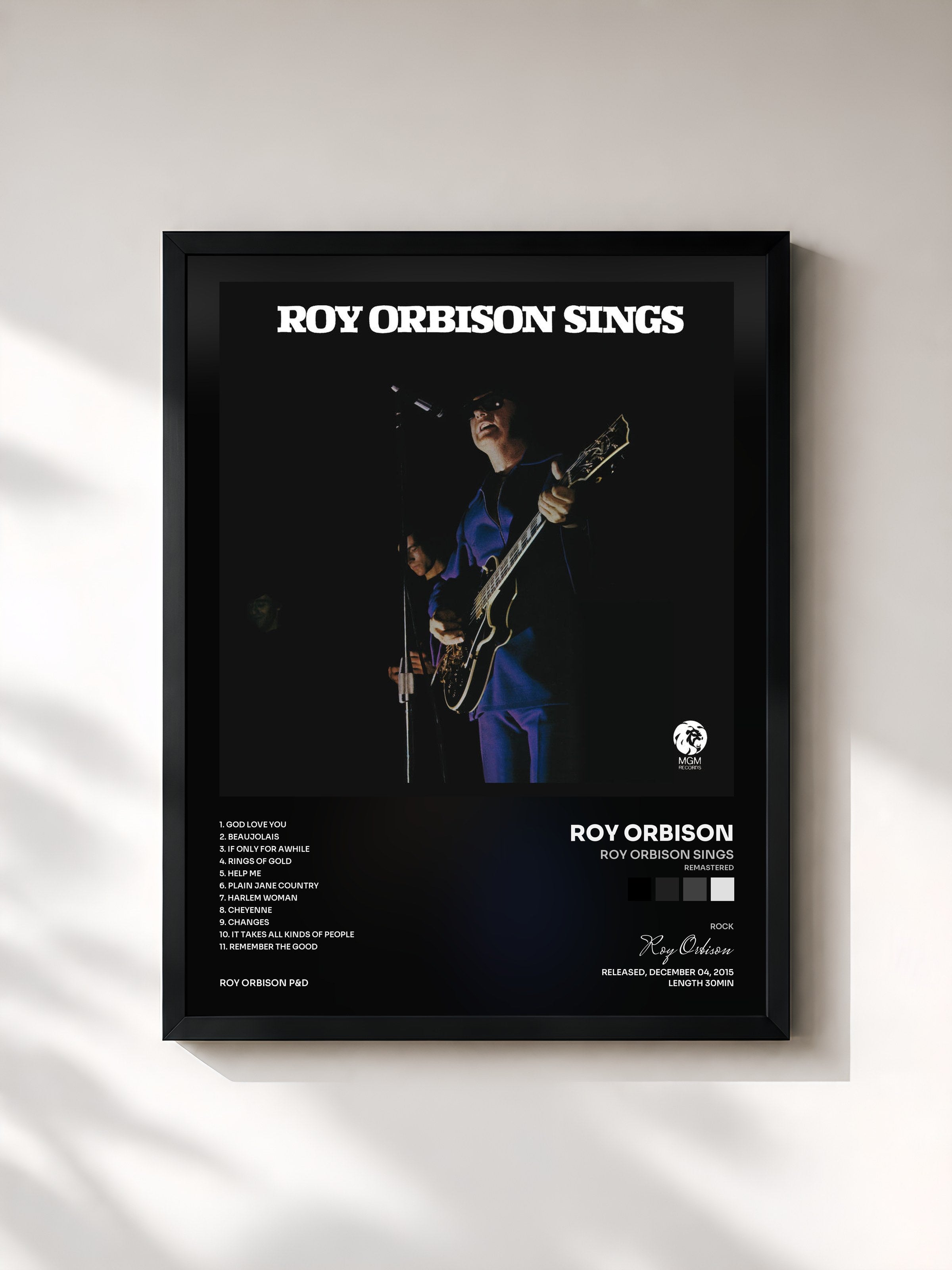 #noir Tableau de l'album Roy Orbison Sings (Remastered) de Roy Orbison, cadre noir, imprimé et encadré en France
