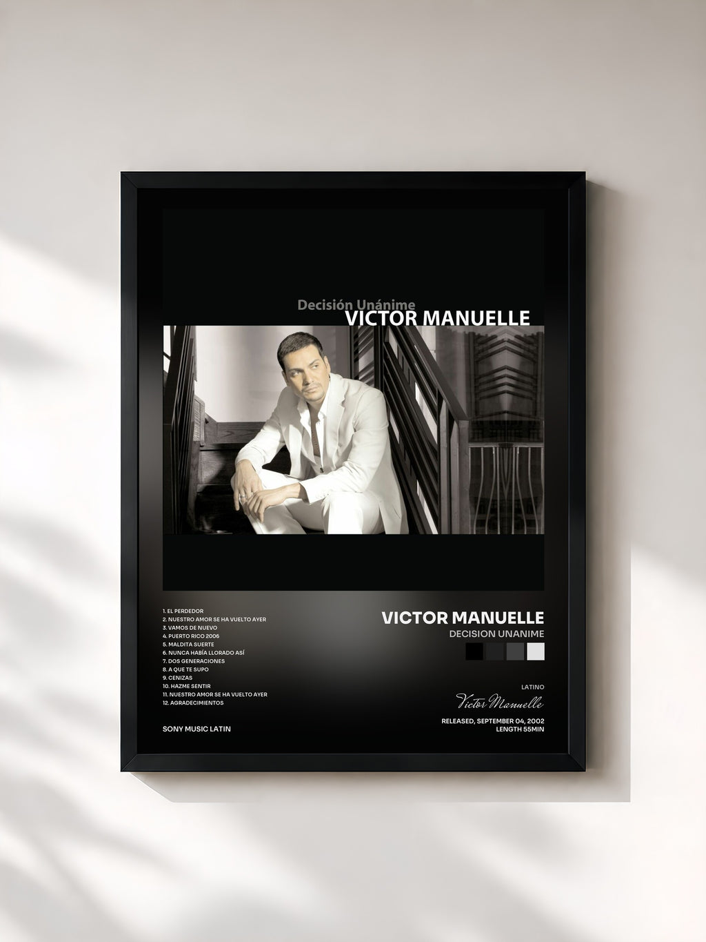#noir Tableau de l'album Decision Unanime de Victor Manuelle, cadre noir, imprimé et encadré en France